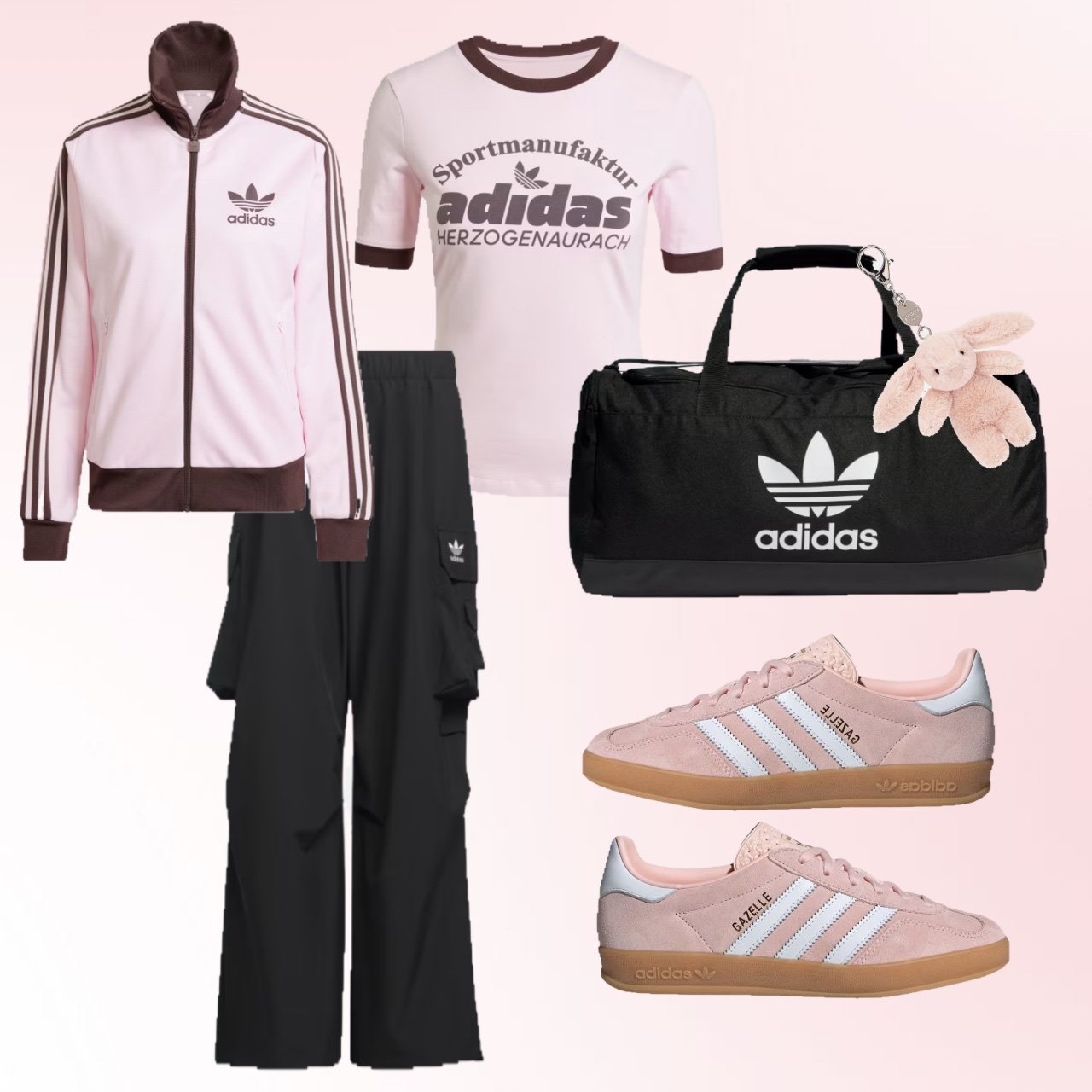 (W) Adidas Gazelle Indoor Sandy Pink Cloud White, (W) Adidas Originals Beckenbauer Track Jacket Clear Pink - KR Sizing 착용 스타일