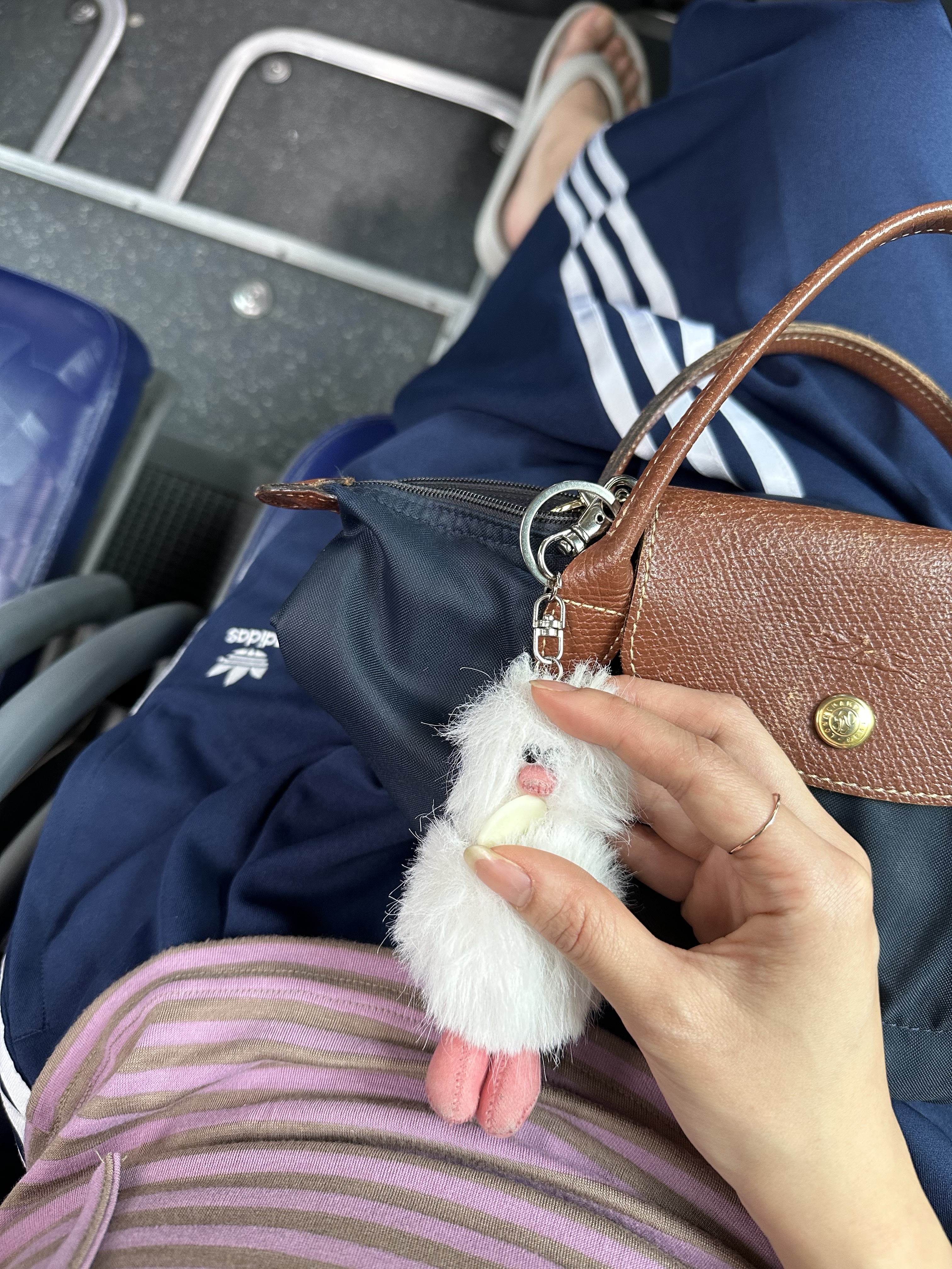 Longchamp Le Pliage Original Handbag S Navy, Cosymosy Mini Bird Keyring White - Renewal Ver. 착용 스타일