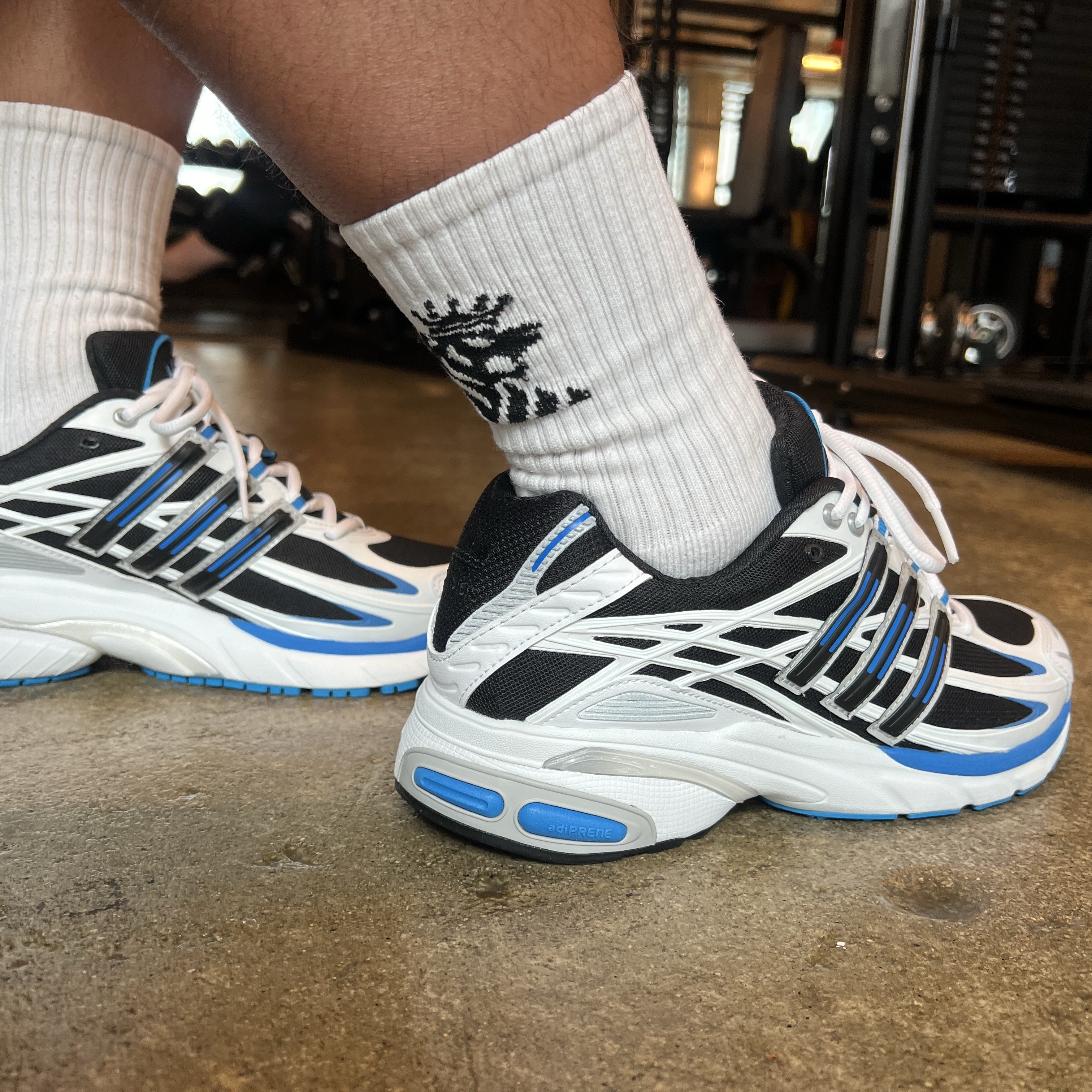 Adidas Adistar Cushion Core Black Bright Blue 착용 스타일 - 3