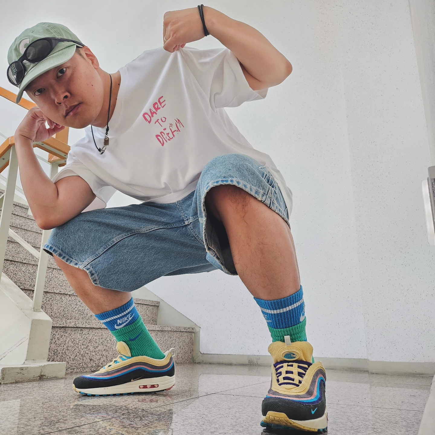 Nike x Sean Wotherspoon Air Max 1/97, Supreme Script Baggy Denim Short Washed Indigo - 24SS 착용 스타일 - 4