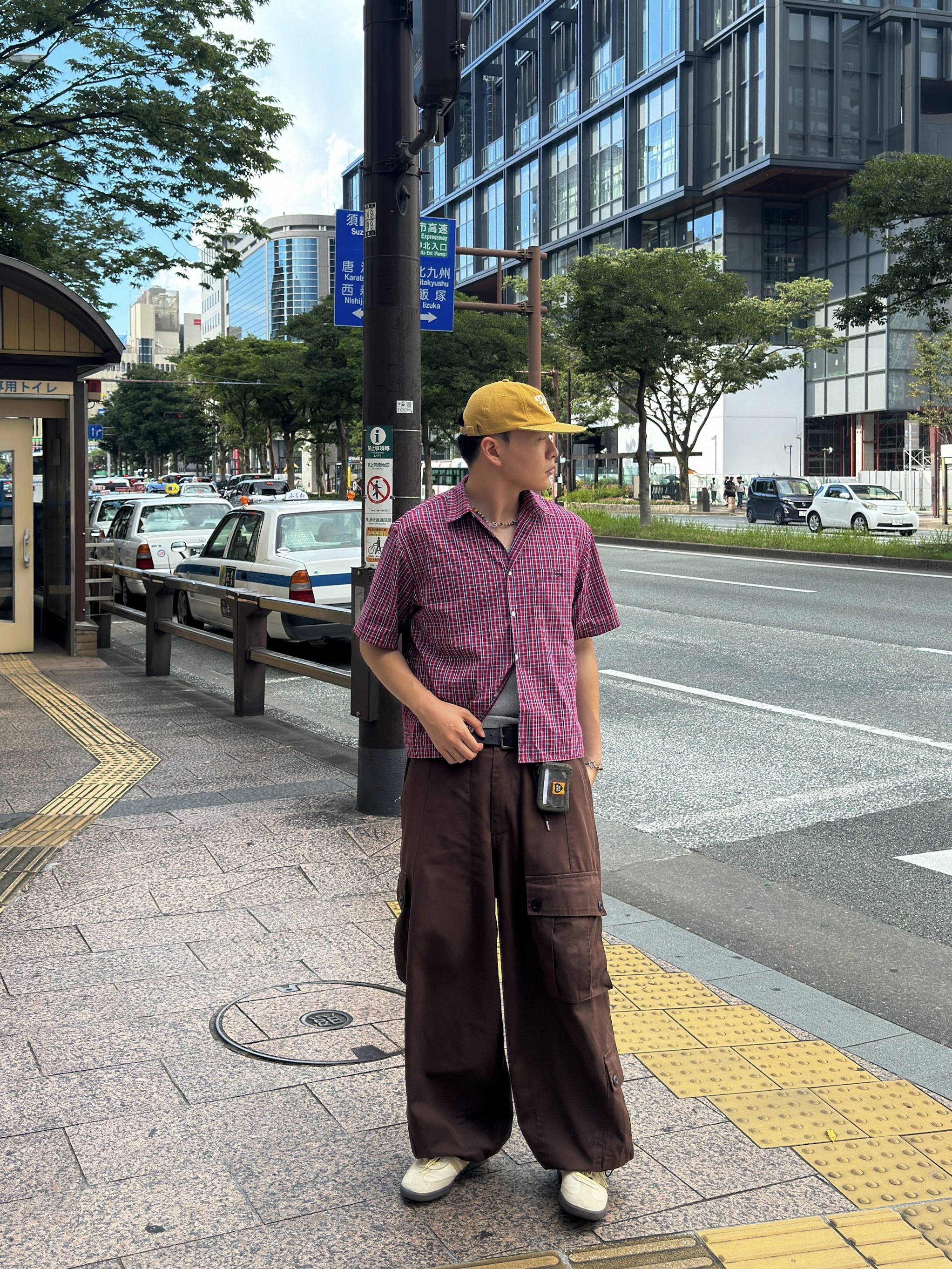 Free & Easy Don't Trip Washed Hat Mustard, Adidas x Wales Bonner Samba Brown Ecru Tint 착용 스타일 - 3