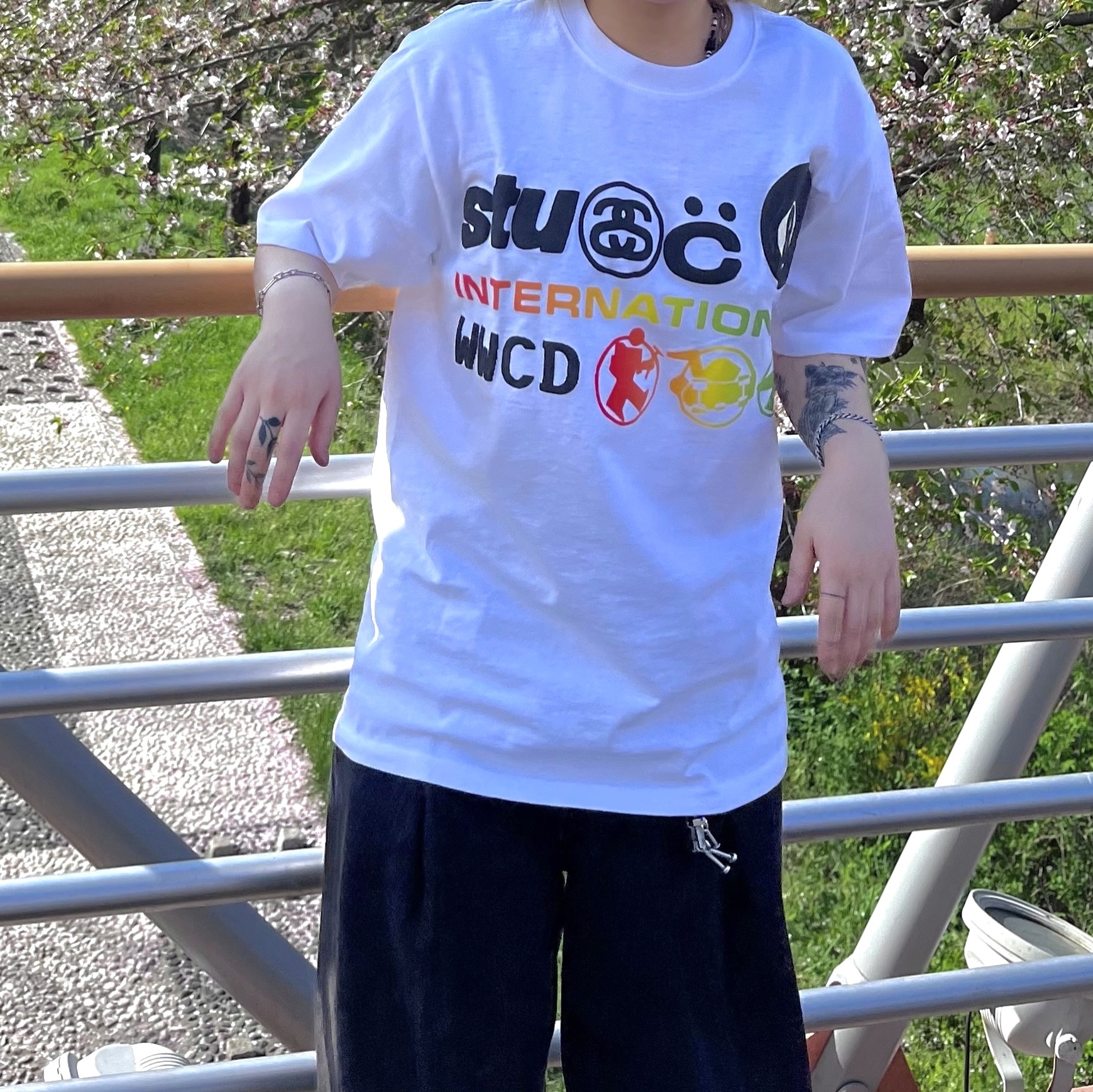 Stussy x Cactus Plant Flea Market International T-Shirt White 착용 스타일