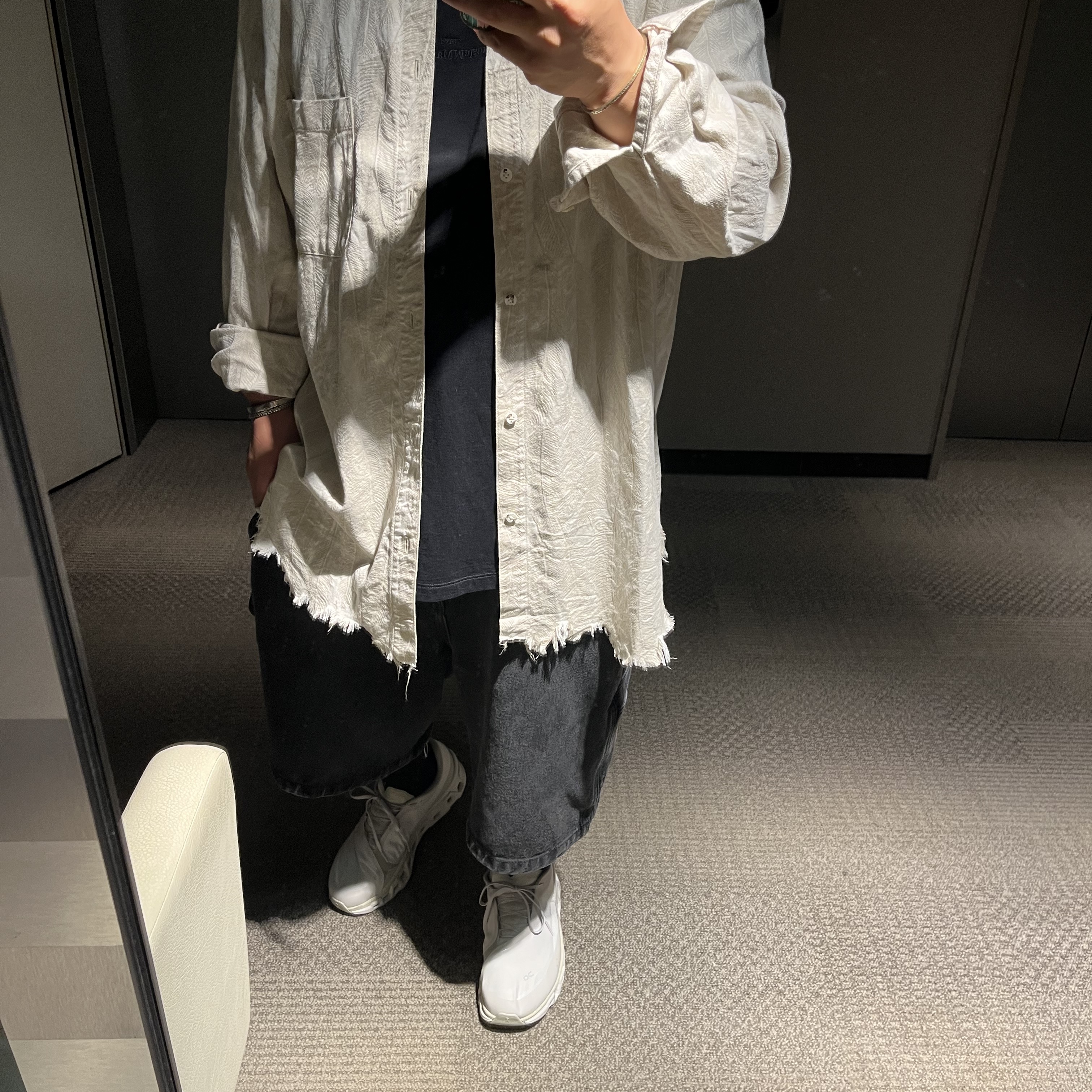 Kapital 5 oz. Magpie Denim Stand Shirt Kinari, Maison Margiela Numeric Logo Mako Cotton T-Shirt Black 착용 스타일 - 1