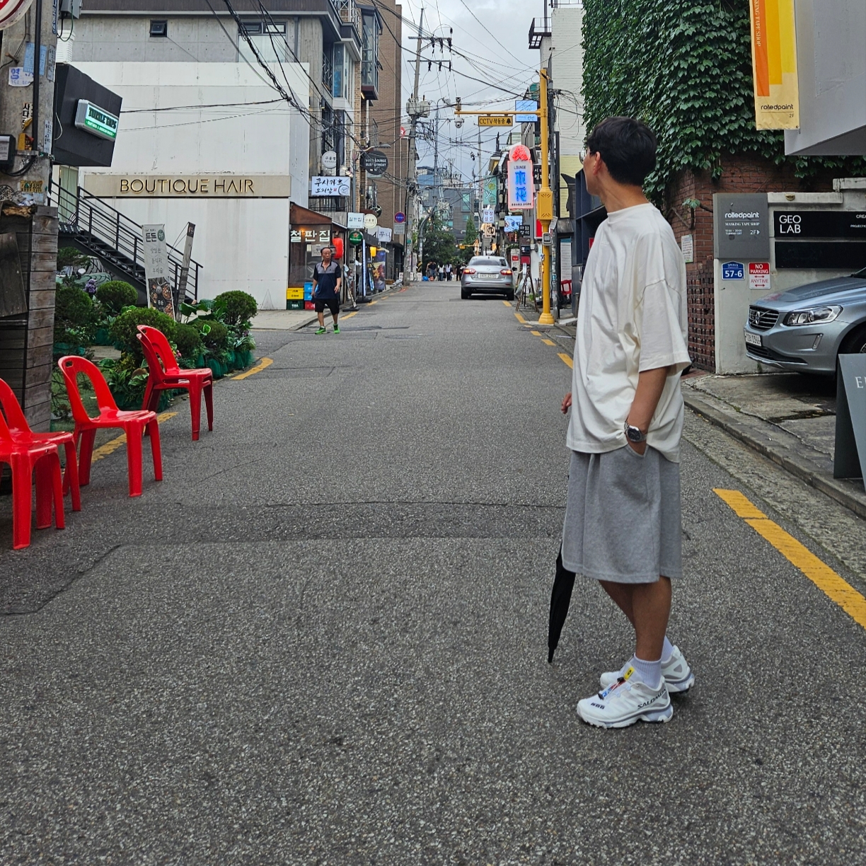 Salomon XT-4 White Lunar Rock, Essentials T-Shirt Cloud Dancer - 23FW 착용 스타일