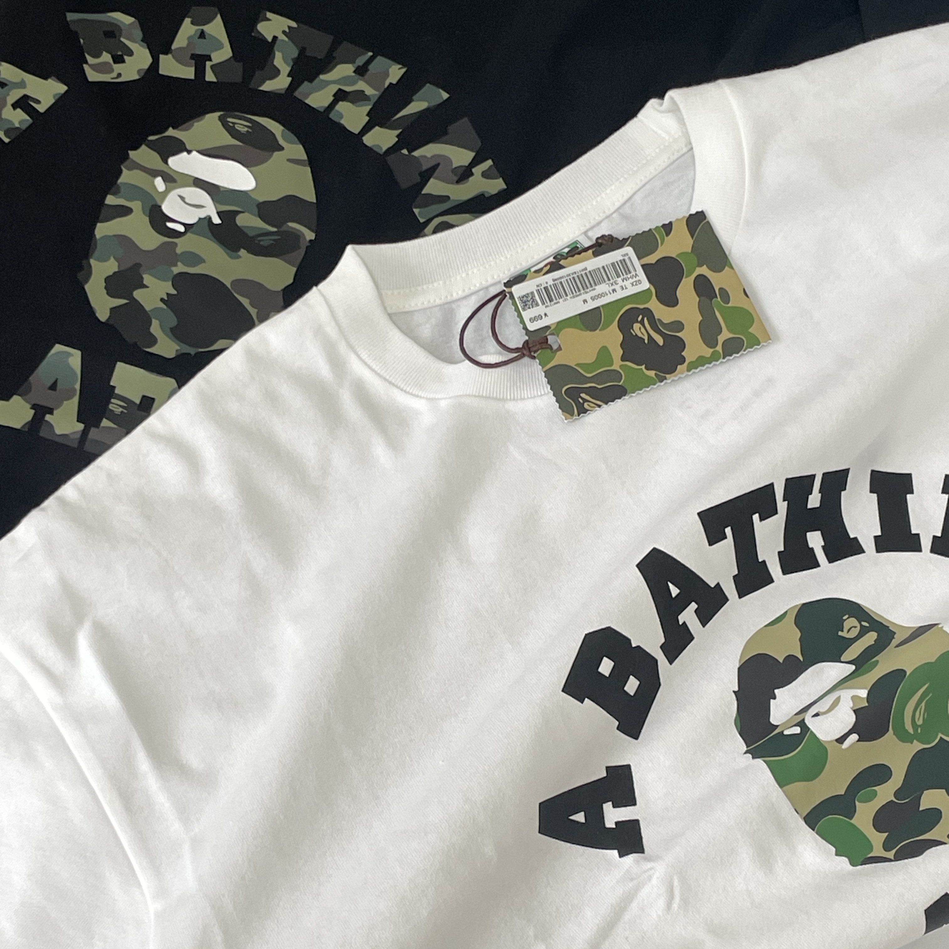BAPE ABC Camo College T-Shirt White Green, BAPE 1st Camo College T-Shirt Black Green 착용 스타일