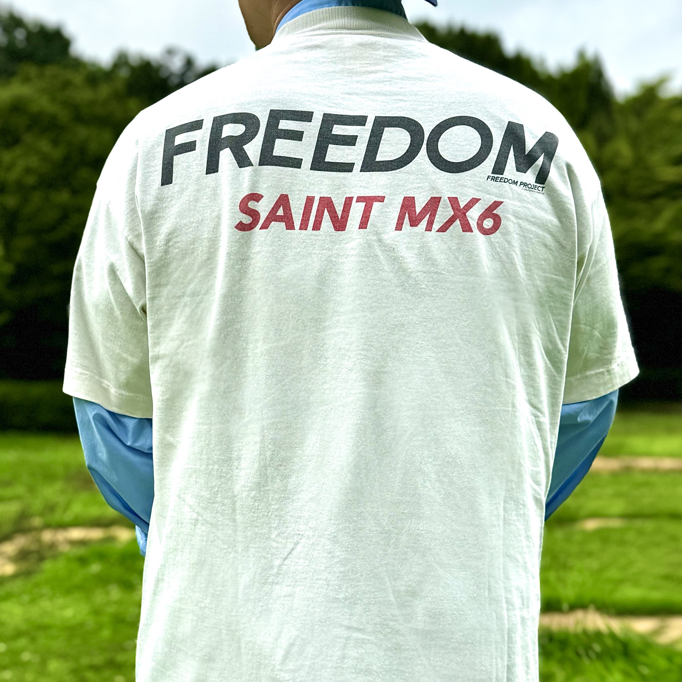 Saint Mxxxxxx x Freedom Astro S/S T-Shirt White - 24SS, Salomon XA Pro 3D Alloy Silver 착용 스타일 - 5
