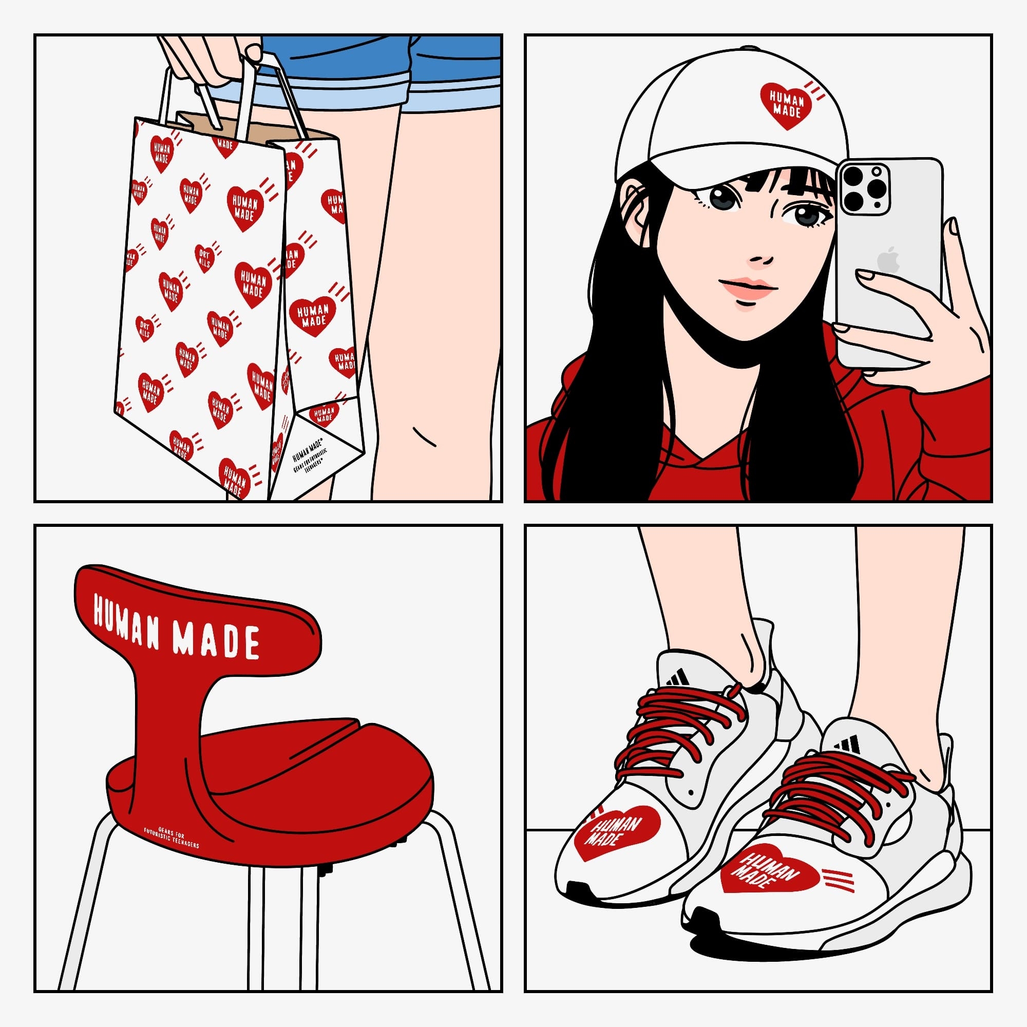 Adidas x Human Made x Pharrell Williams Solar Hu White Red 착용 스타일