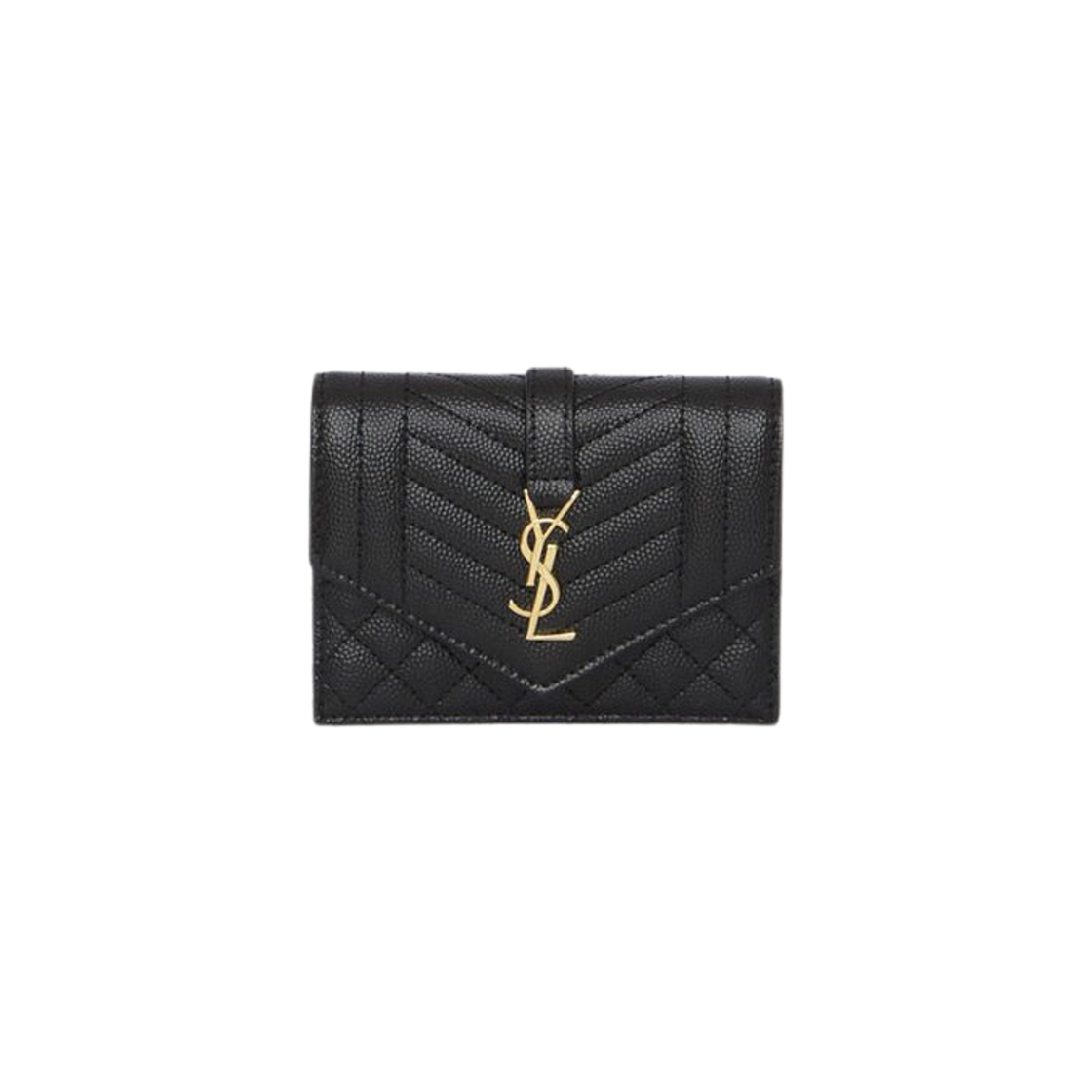 Saint Laurent Envelope Compact Tri Fold Wallet in Mix Matelasse Grain de Poudre Embossed Leather Black 상세 이미지 1