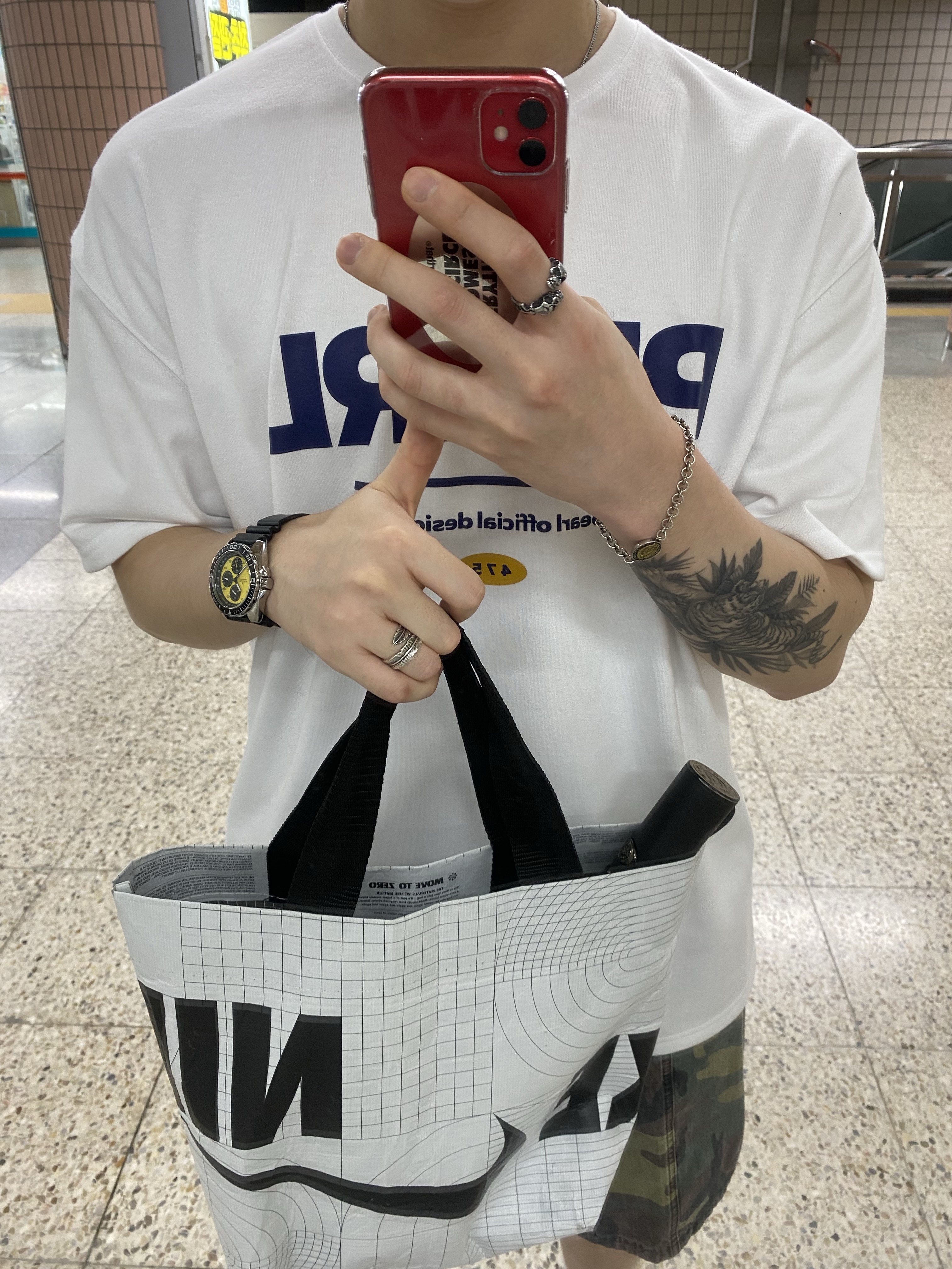 (W) Asics Gel-1090 White Midnight, Nike Everyday Cushioned Training Crew Socks White (3 Pack/Korean Ver.) 착용 스타일 - 2