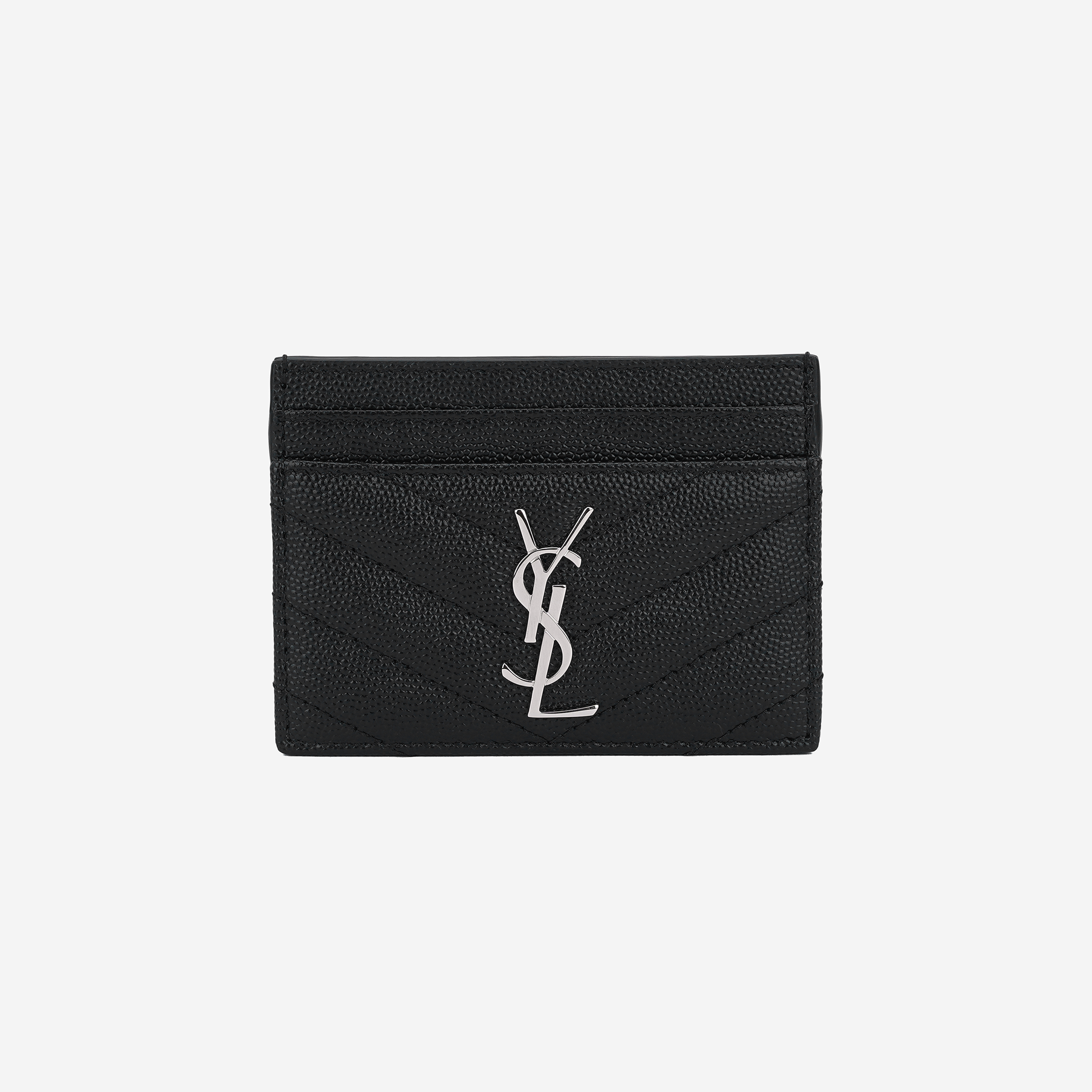 Saint Laurent Cassandre Matelasse Card Case in Grain De Poudre Embossed Leather Black