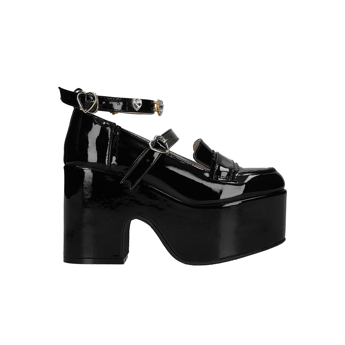 (W) 리즈 리사 하트 비주 플랫폼 로퍼 블랙 에나멜((W) Liz Lisa Heart Bijoux Platform Loafers Black Enamel)