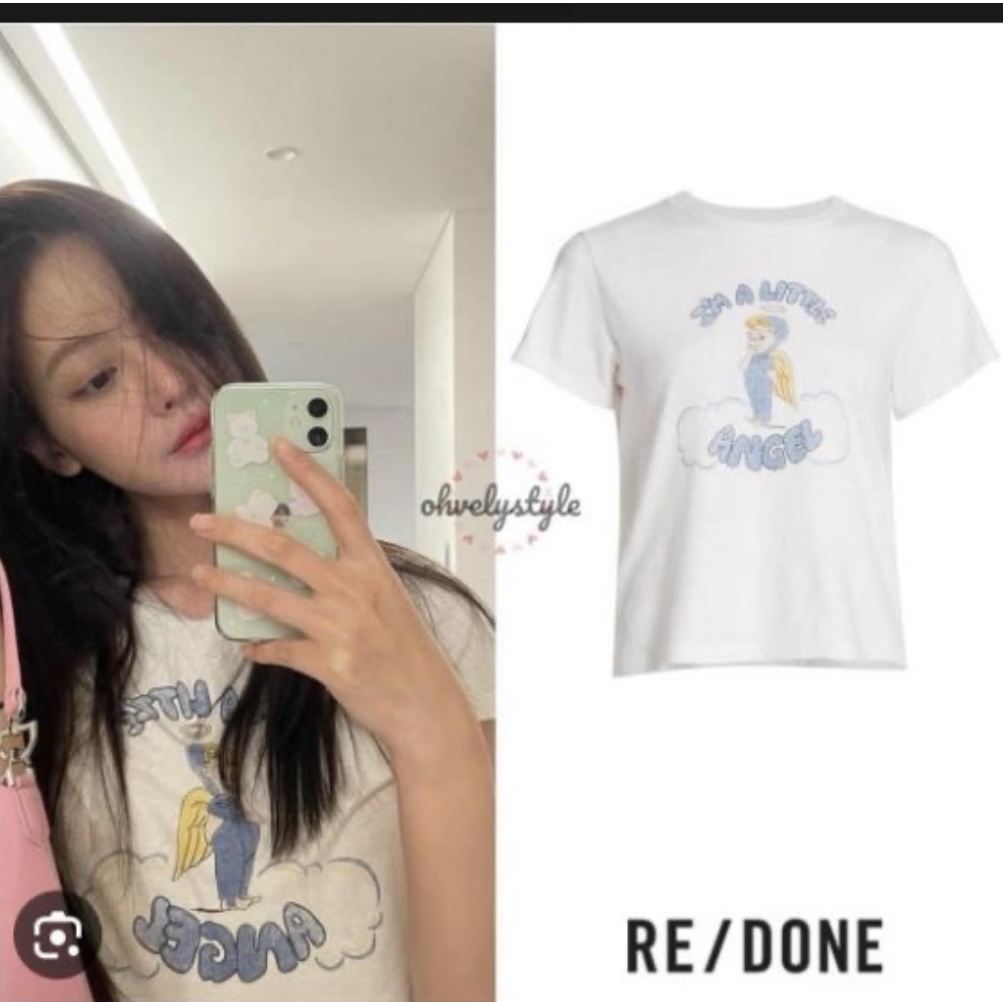 (W) Re/Done Little Angel Classic T-Shirt Vintage White 착용 스타일 - 1