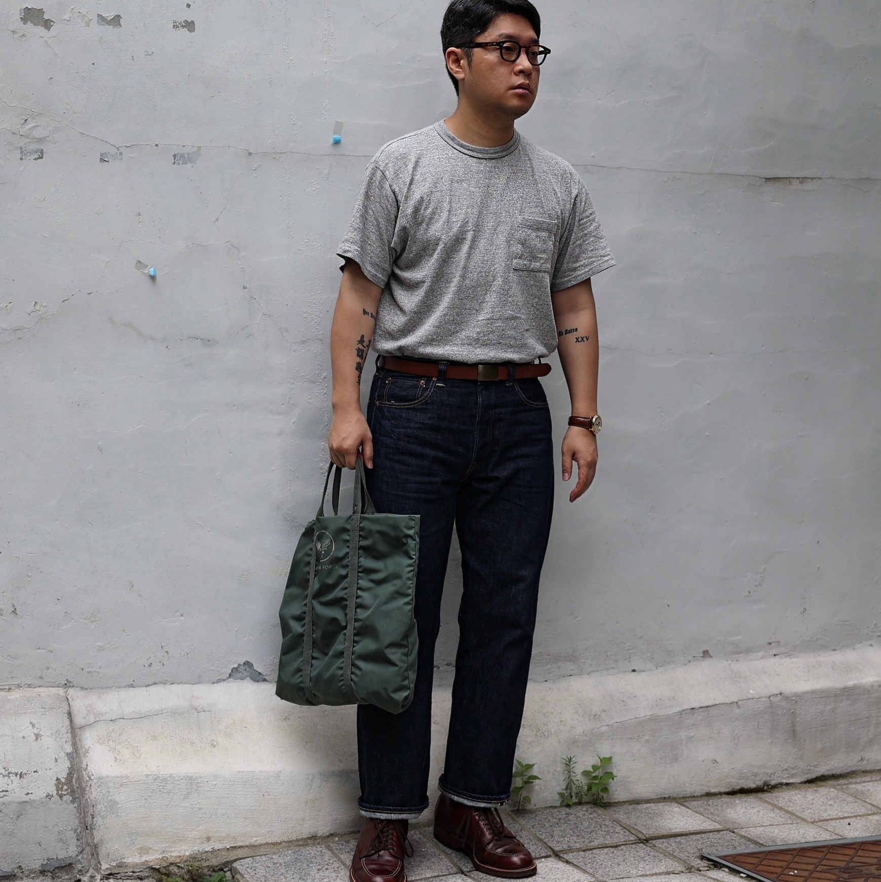 Fullcount 1101W Straight Denim One Wash Indigo Blue 착용 스타일 - 1