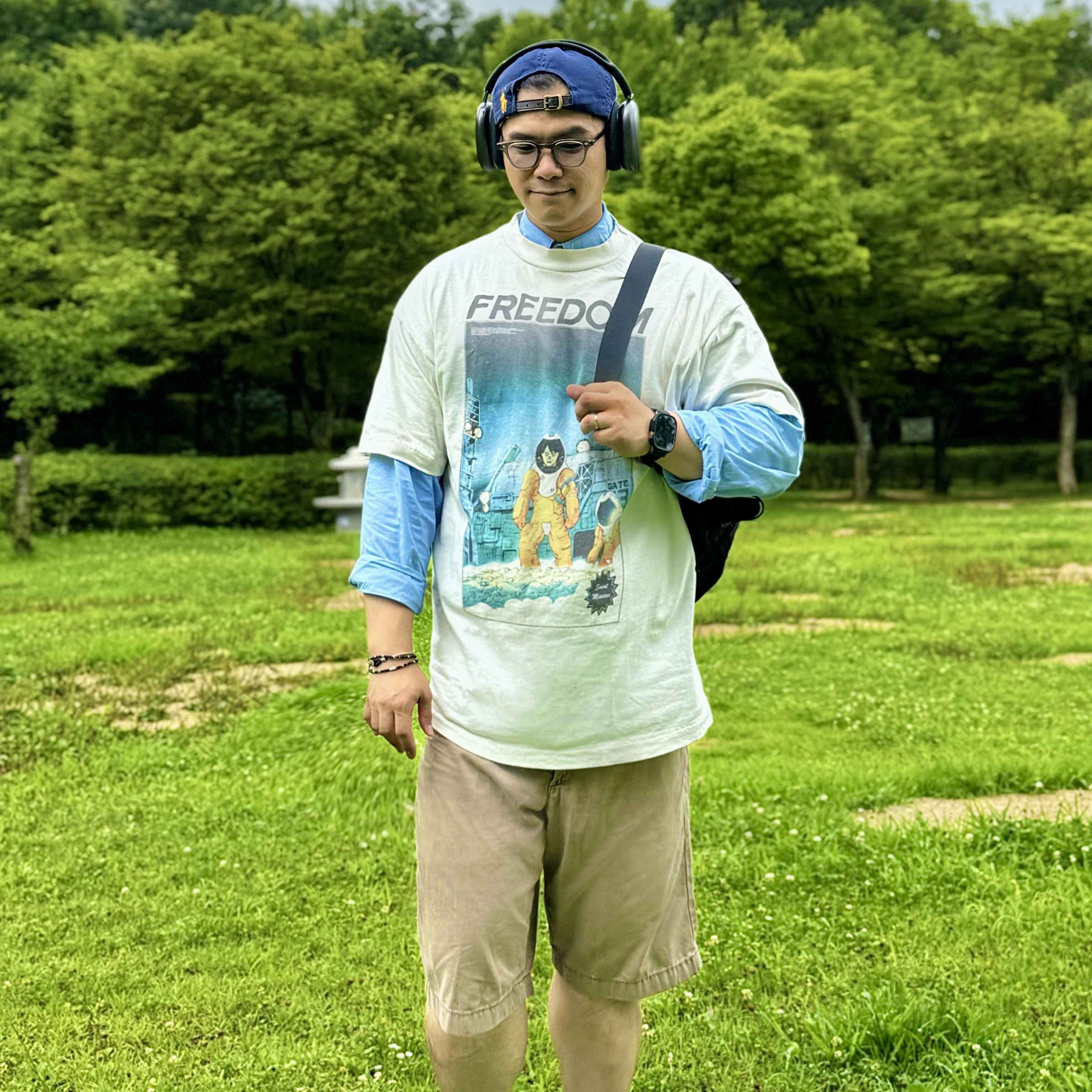 Saint Mxxxxxx x Freedom Astro S/S T-Shirt White - 24SS, Salomon XA Pro 3D Alloy Silver 착용 스타일 - 4