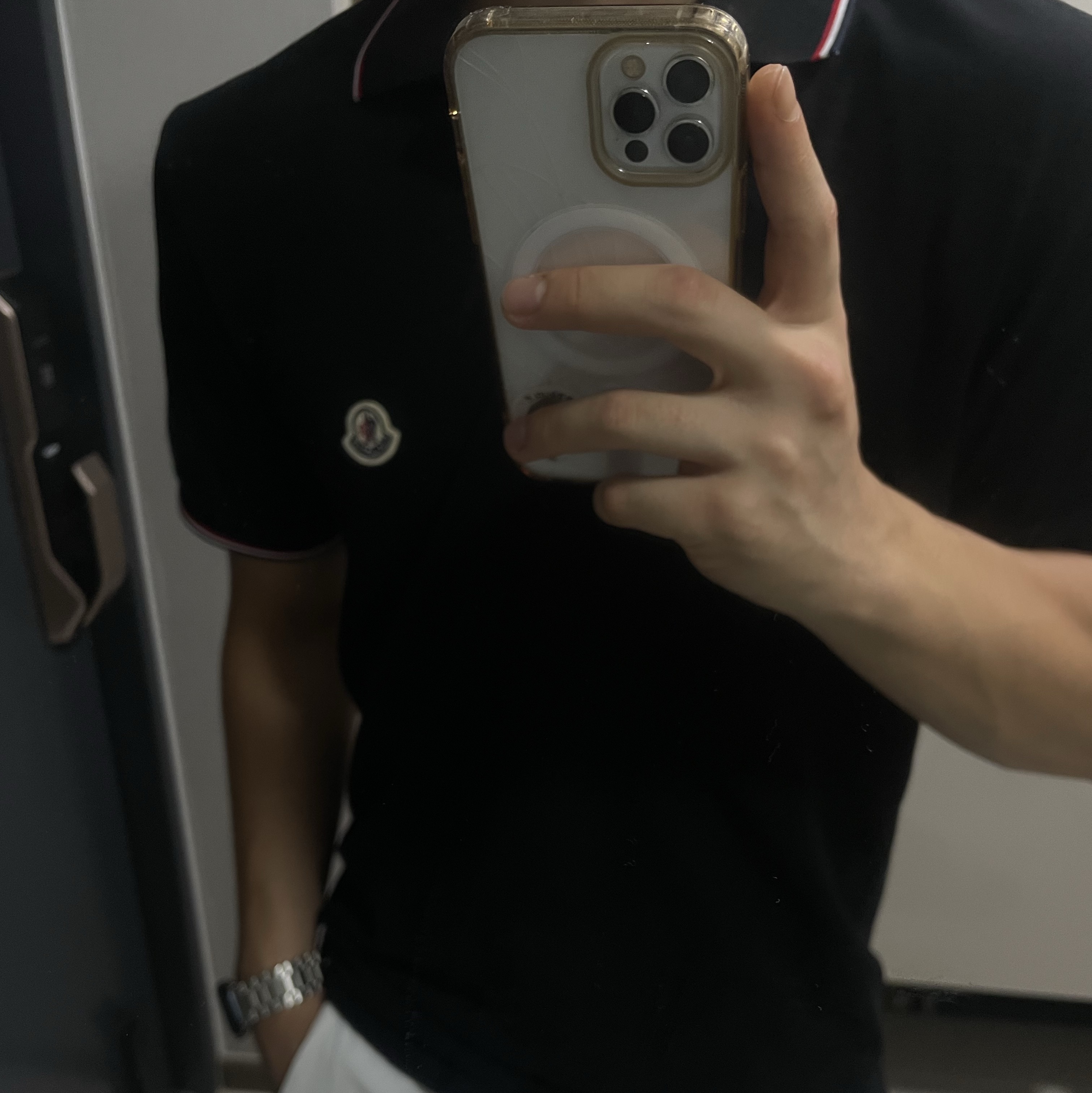 Moncler Logo Patch Polo Shirt Black - 24SS 착용 스타일