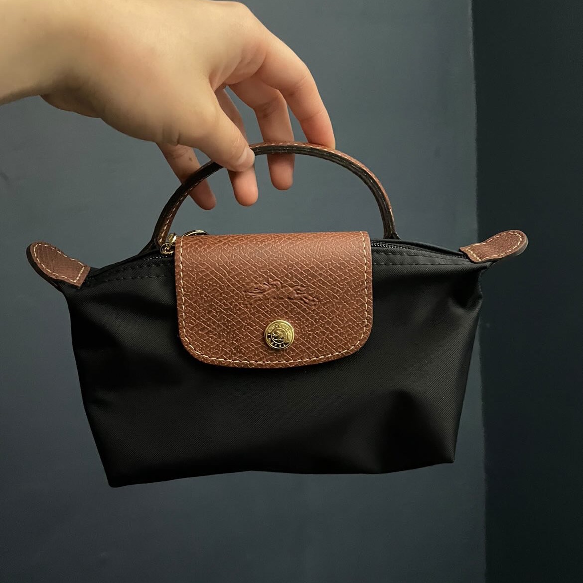 Longchamp Le Pliage Original Handle Pouch Black 착용 스타일