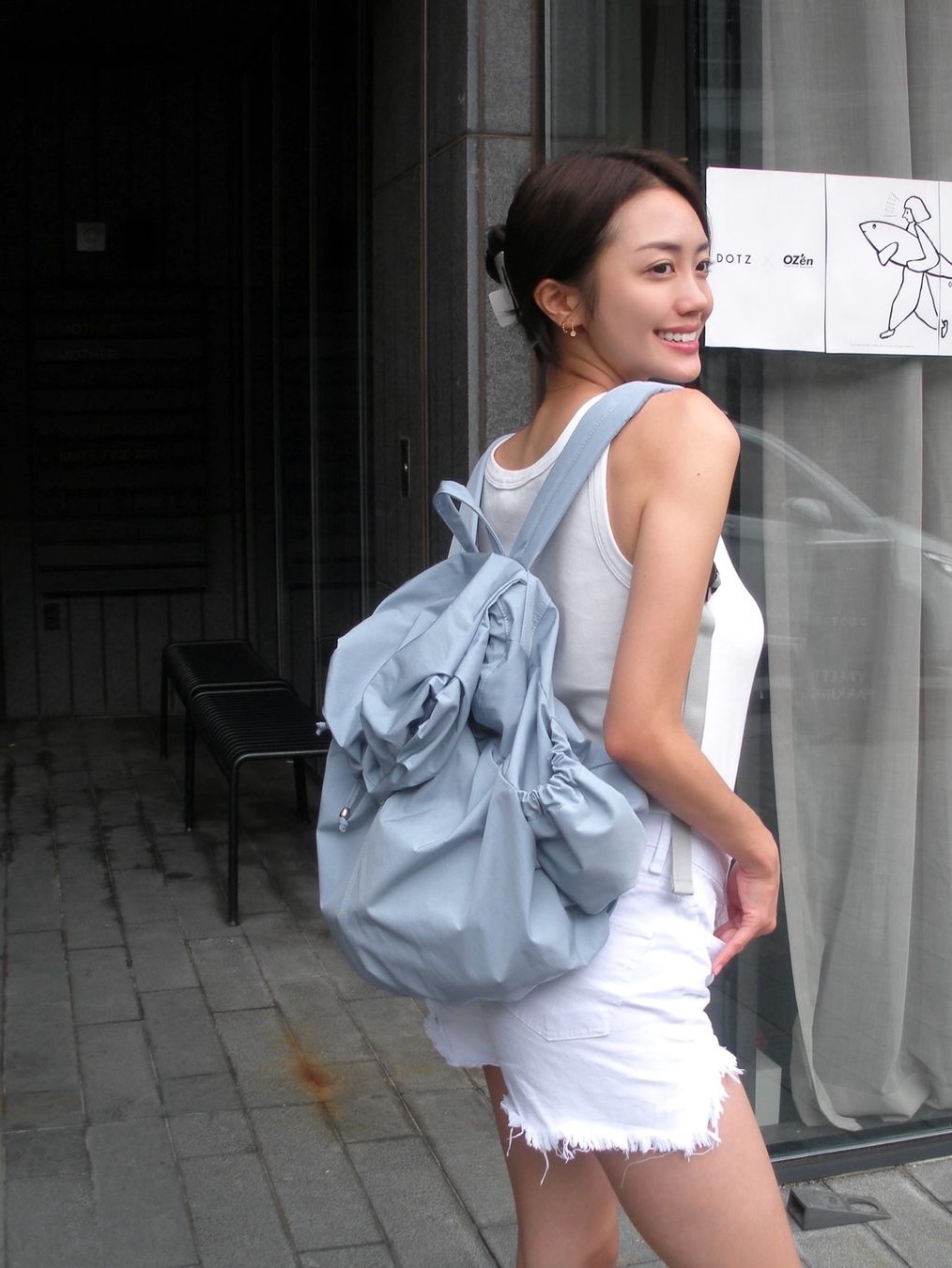 ACOC Blooming Backpack Ice Blue, ACOC Blooming Backpack Gray 착용 스타일