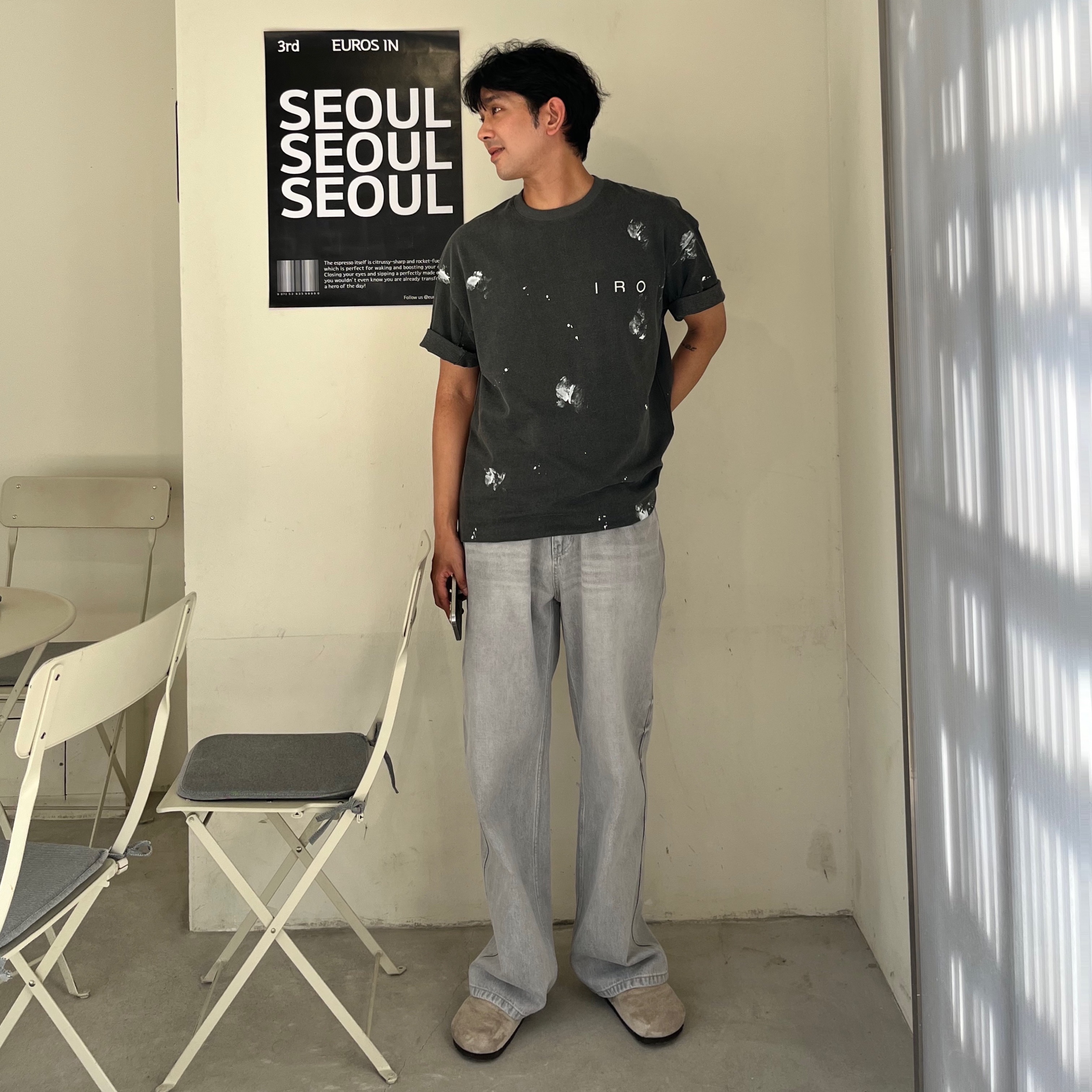 Iro Paint Printing Logo Short Sleeves T-Shirt Black, Birkenstock Boston Suede Leather Taupe - Regular 착용 스타일 - 1
