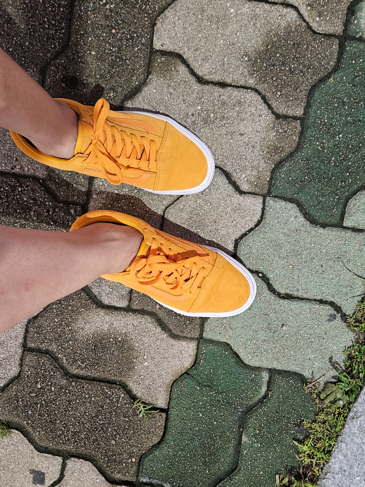 Vans Old Skool Yellow, Vans ComfyCush Old Skool Black True white 착용 스타일 - 2