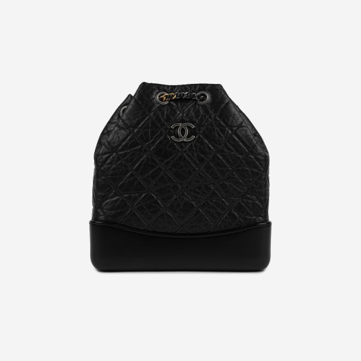 Chanel Small Gabrielle Backpack Aged Calfskin & Gold Silver Black