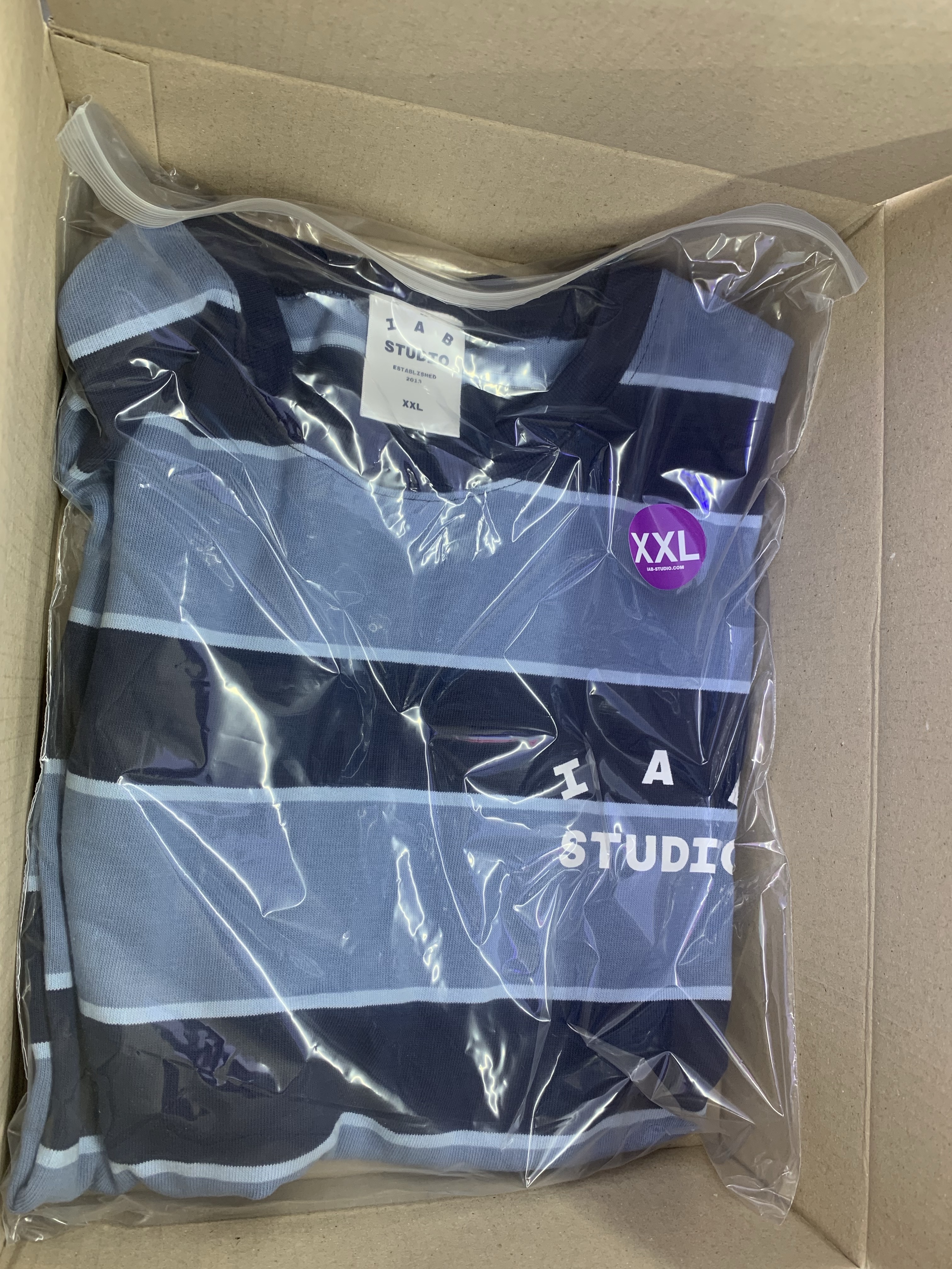 IAB Studio Striped T-Shirt Blue White 착용 스타일