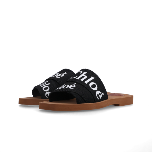 (W) Chloe Woody Flat Mule Black