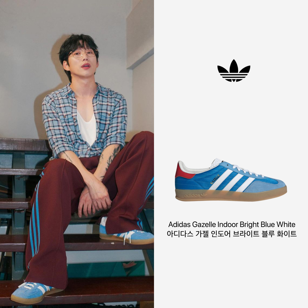 Adidas Gazelle Indoor Bright Blue Cloud White 착용 스타일 - 1