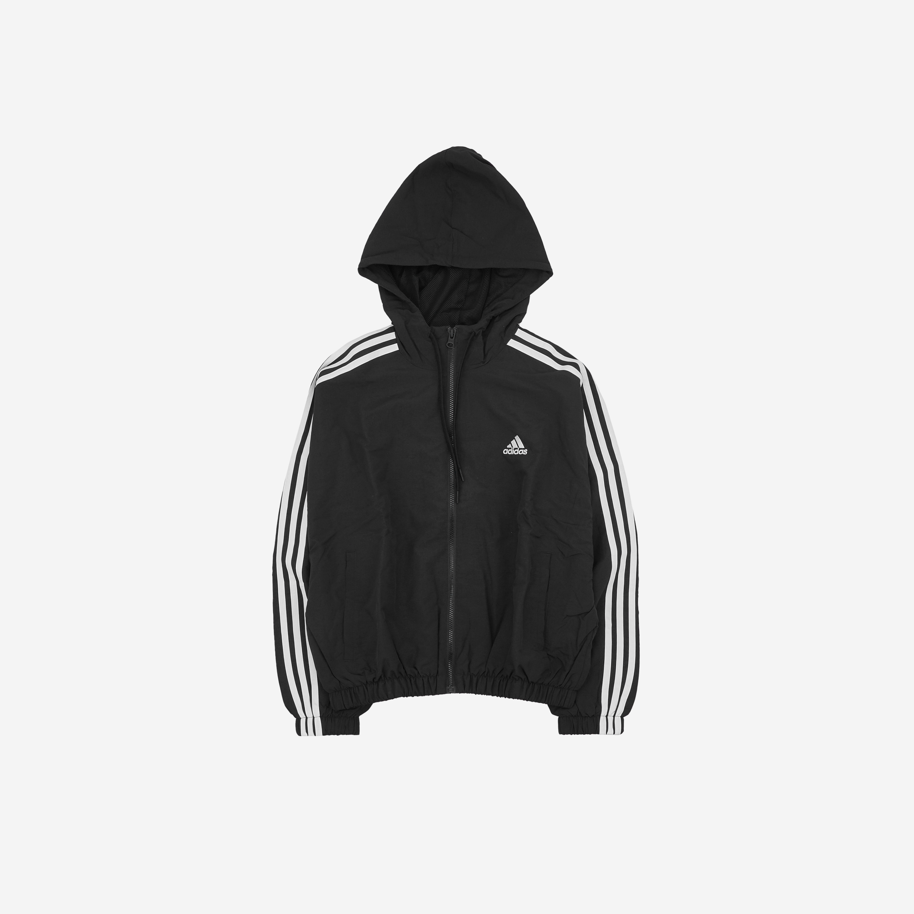 (W) Adidas Essential 3S Woven Windbreaker Jacket Black White - KR Sizing