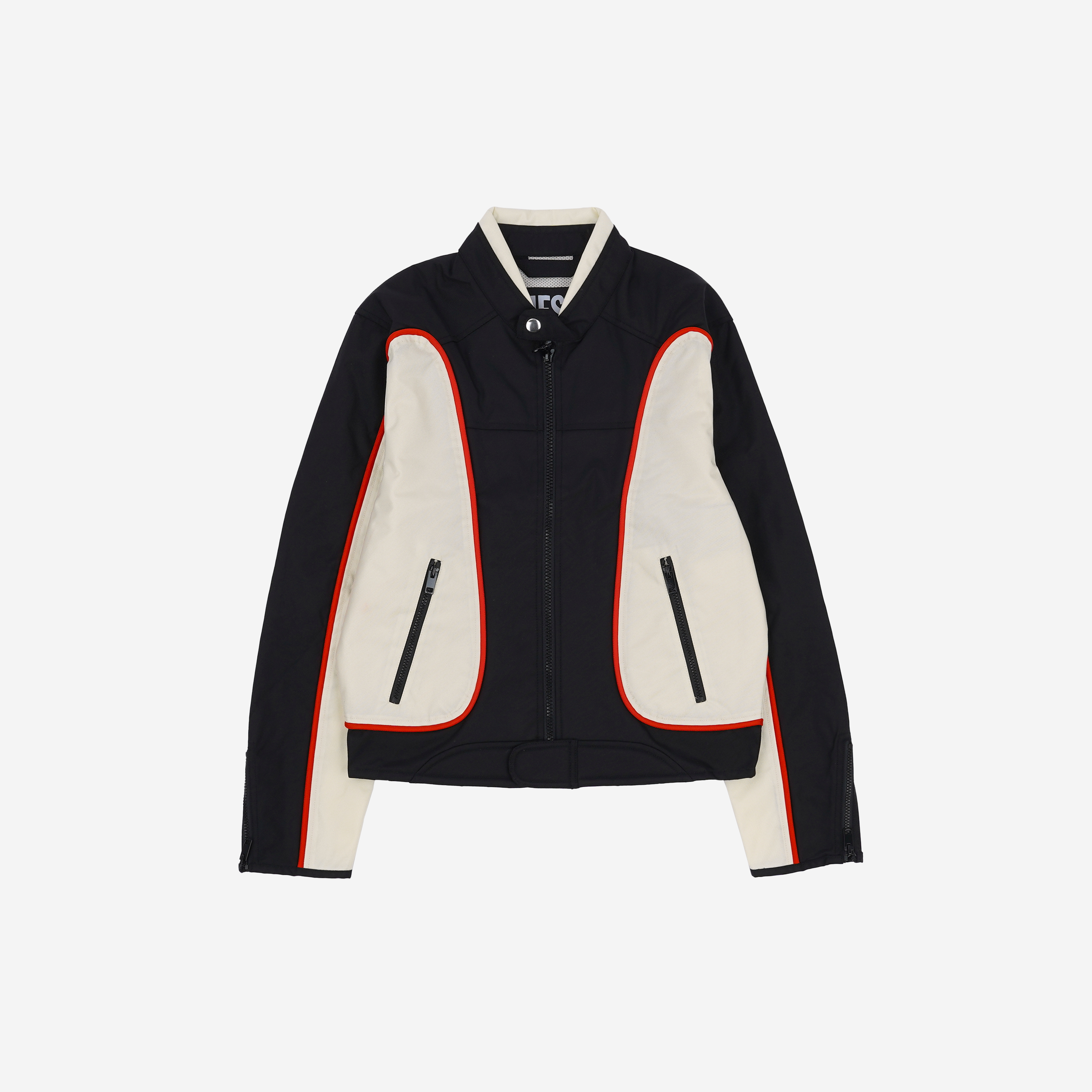 Diesel J-Blink Biker Jacket in Colour-Block Nylon Black White