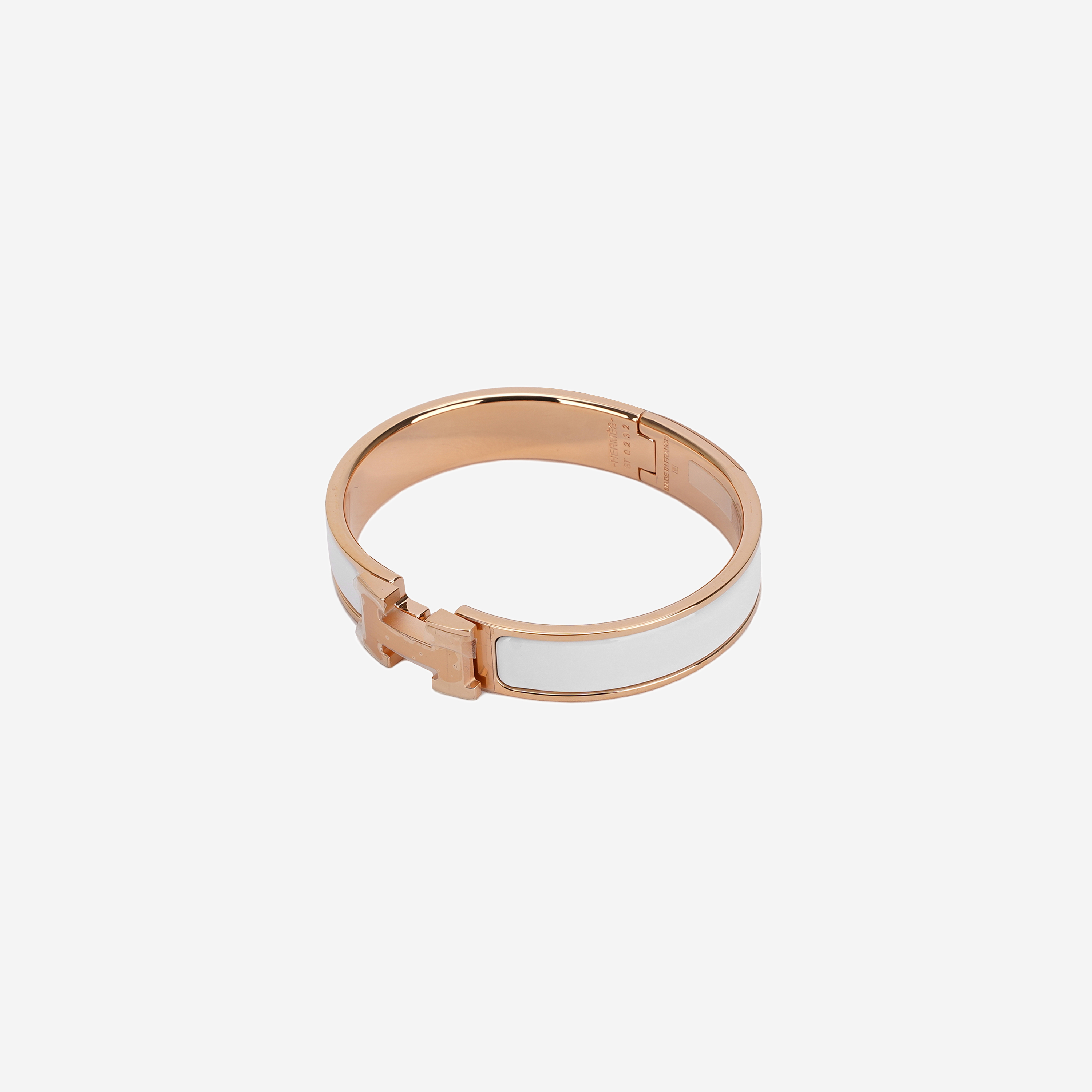 (W) Hermes Clic H Bracelet Rose Gold & Blanc