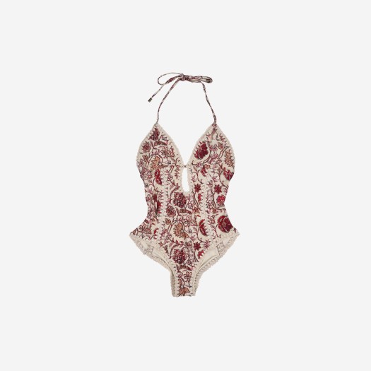 (W) Zimmermann Vitali Keyhole Crochet One-Piece Swimsuit Sepia Floral