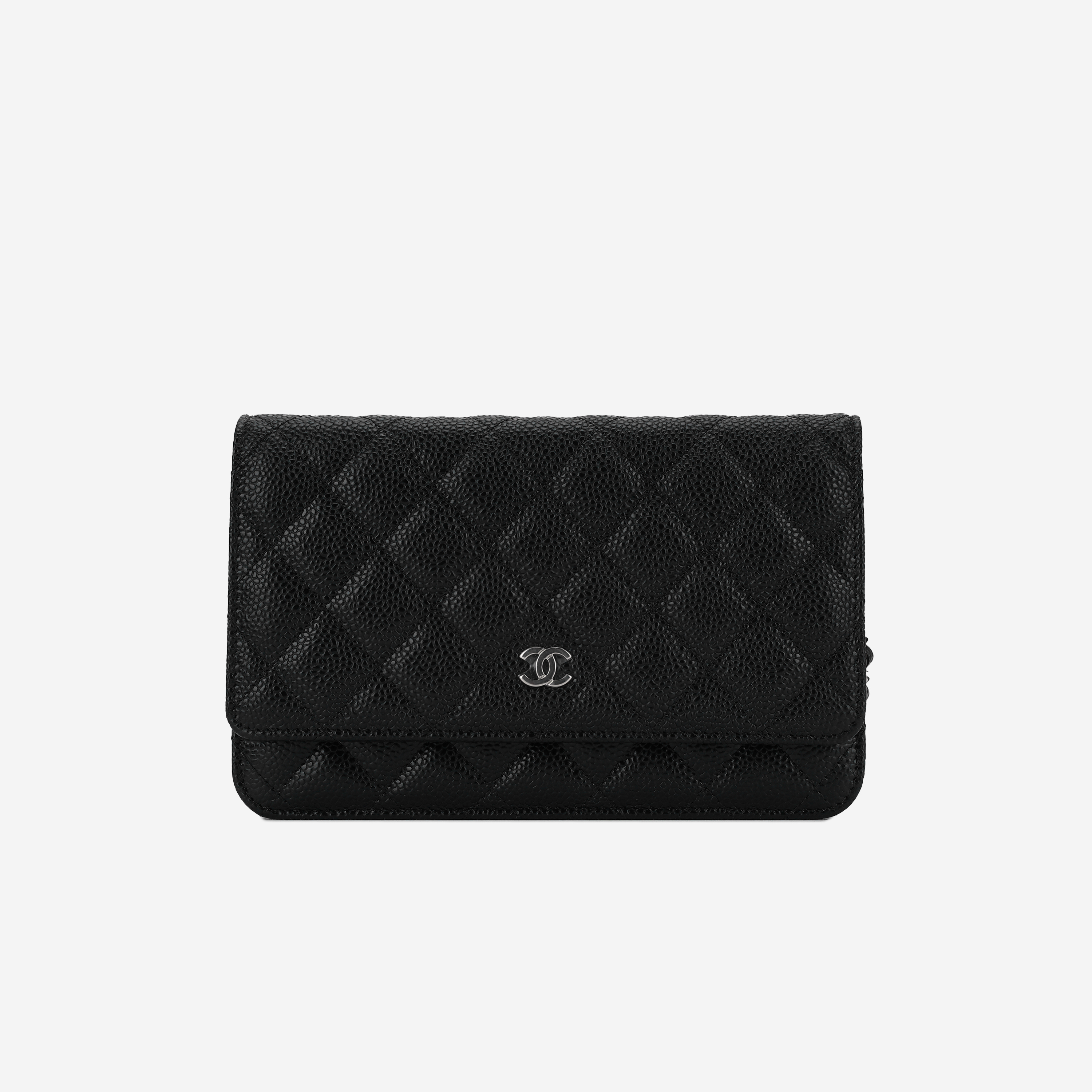 Chanel Classic Wallet On Chain Grained Calfskin & Silver Black
