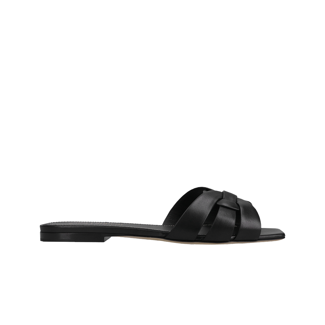 (W) 생로랑 스무스 레더 트리뷰트 플랫 뮬 블랙((W) Saint Laurent Tribute Flat Mules in Smooth Leather Black)