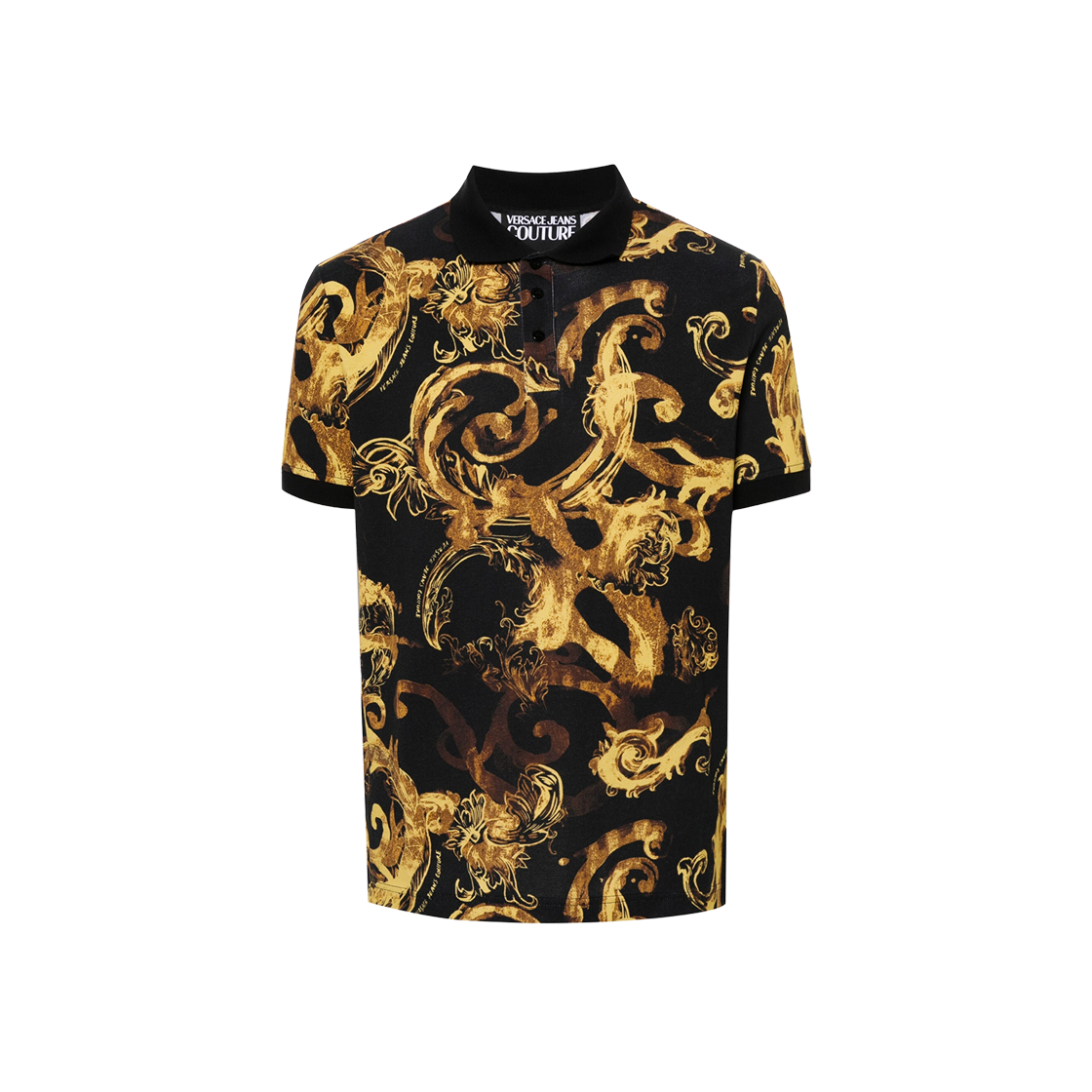 Versace Jeans Couture Baroque Print Polo Shirt Black Gold 상세 이미지 1