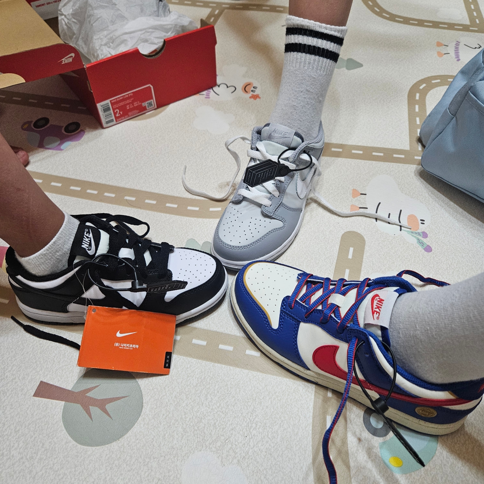 (PS) Nike Dunk Low Game Royal University Red, (PS) Nike Dunk Low Wolf Grey 착용 스타일