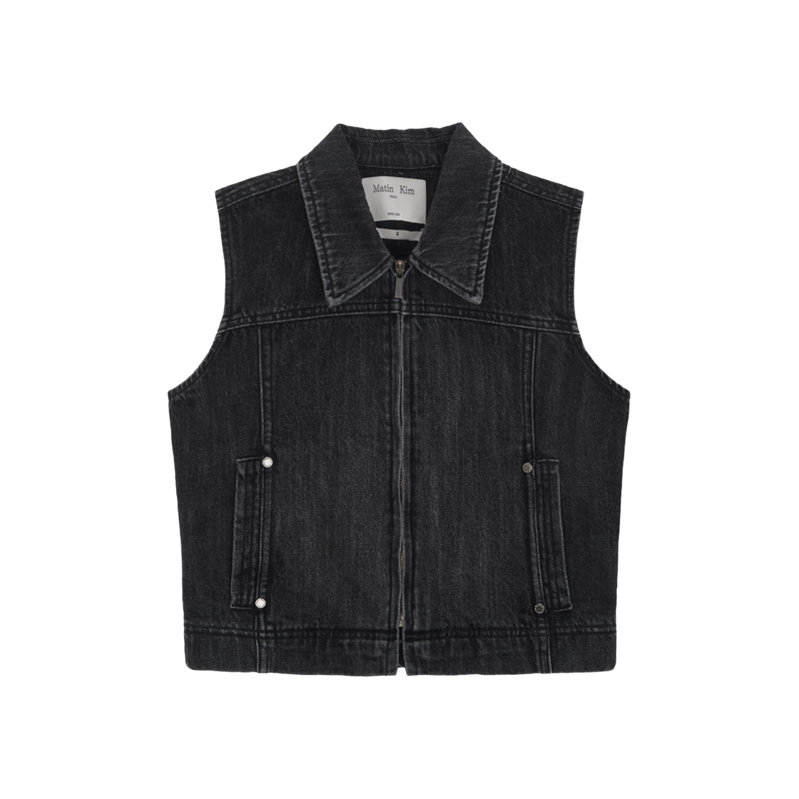 (W) Matin Kim Slim Zip Up Denim Vest Black 상세 이미지 1