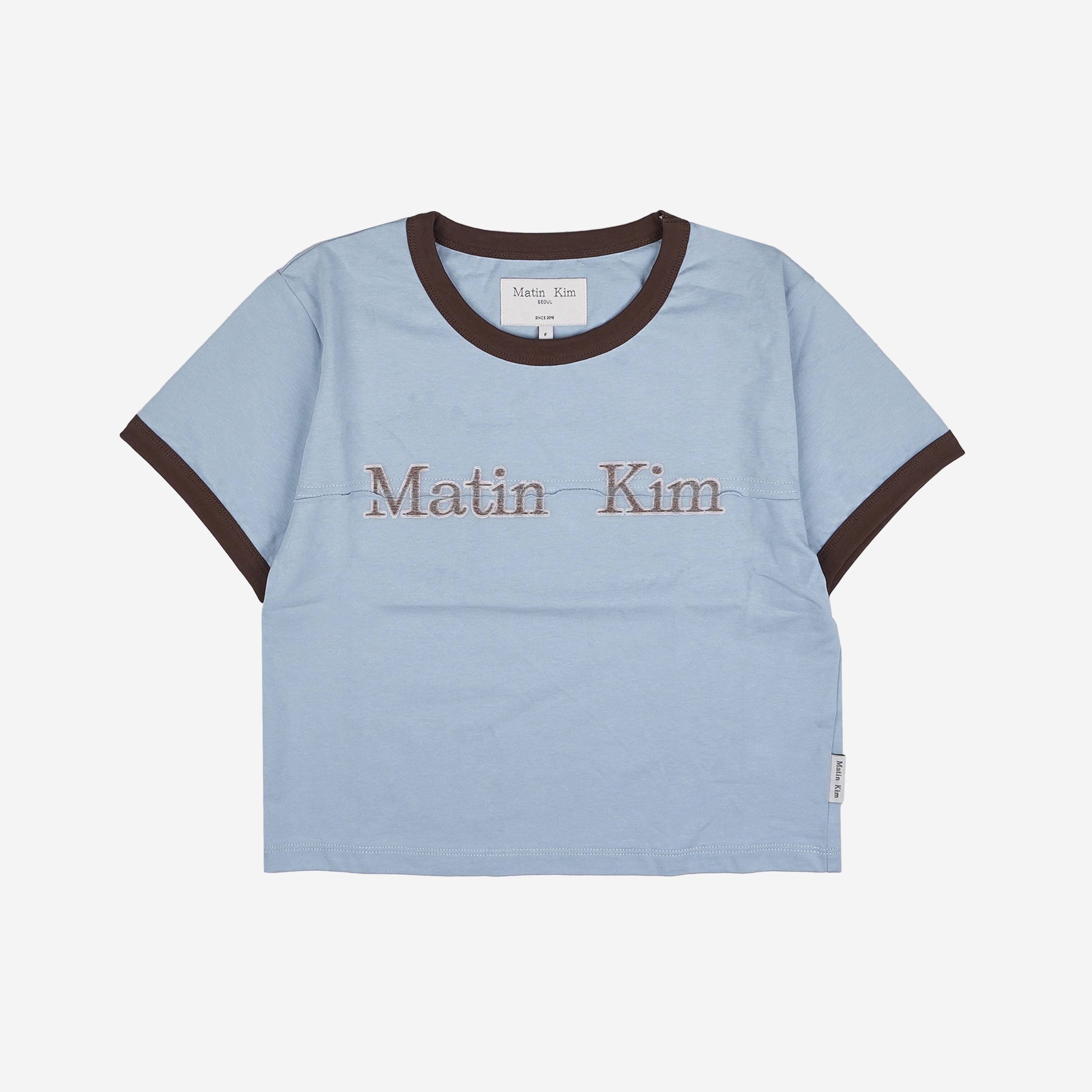 MATIN KIMLOGO CUTTED RINGER CROP TOP 新品 Matin Kim Cutted Logo Ringer Crop Top In Charcoal | Basic