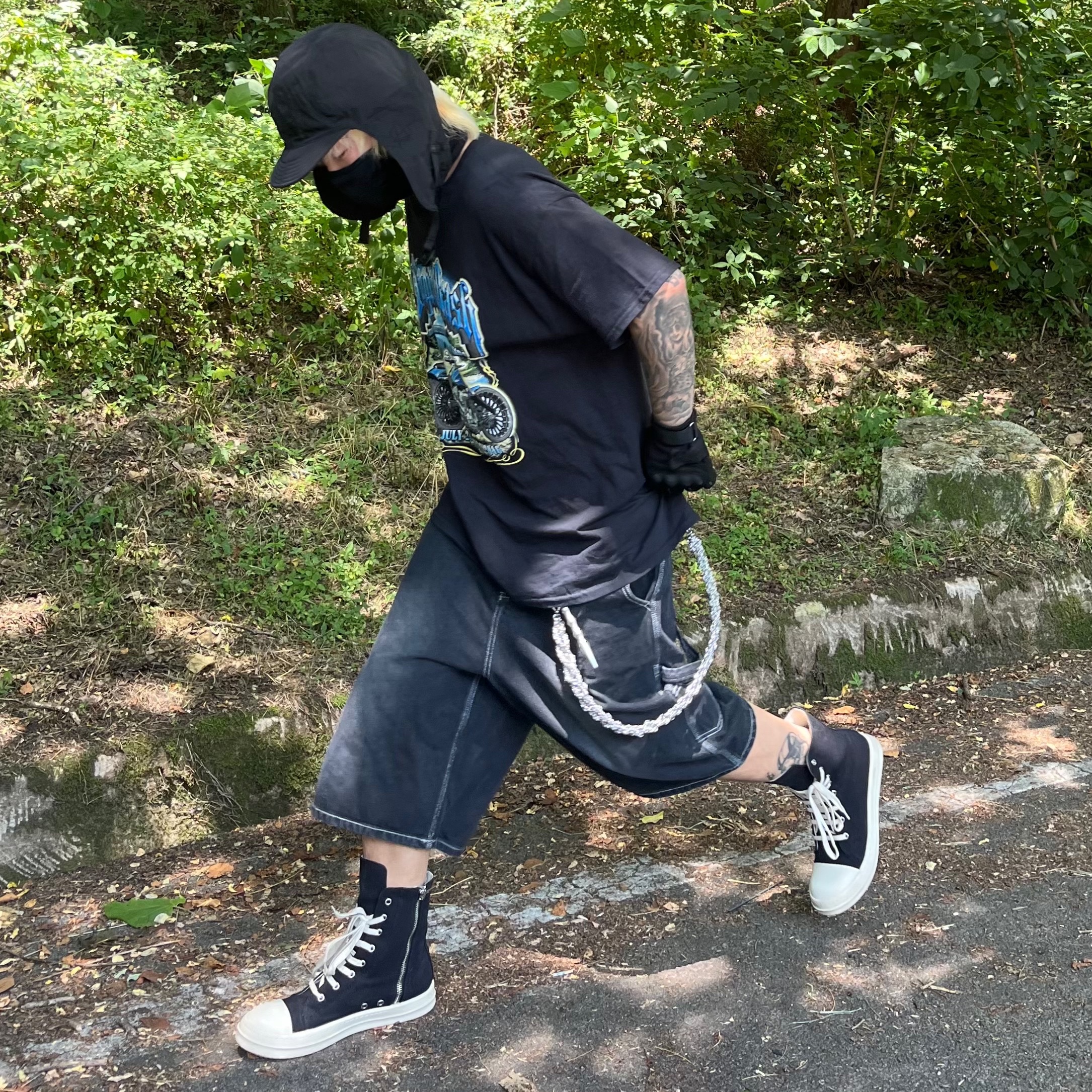 Rick Owens Drkshdw Calf Leather Penta Sneakers Black Milk White 착용 스타일 - 1