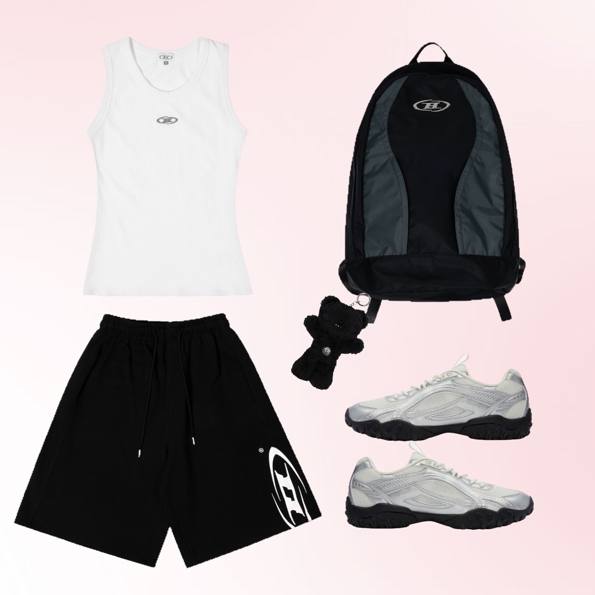 BORN TO WIN AKT Keyring Black, Fila Echappe MS Silver Moon 착용 스타일
