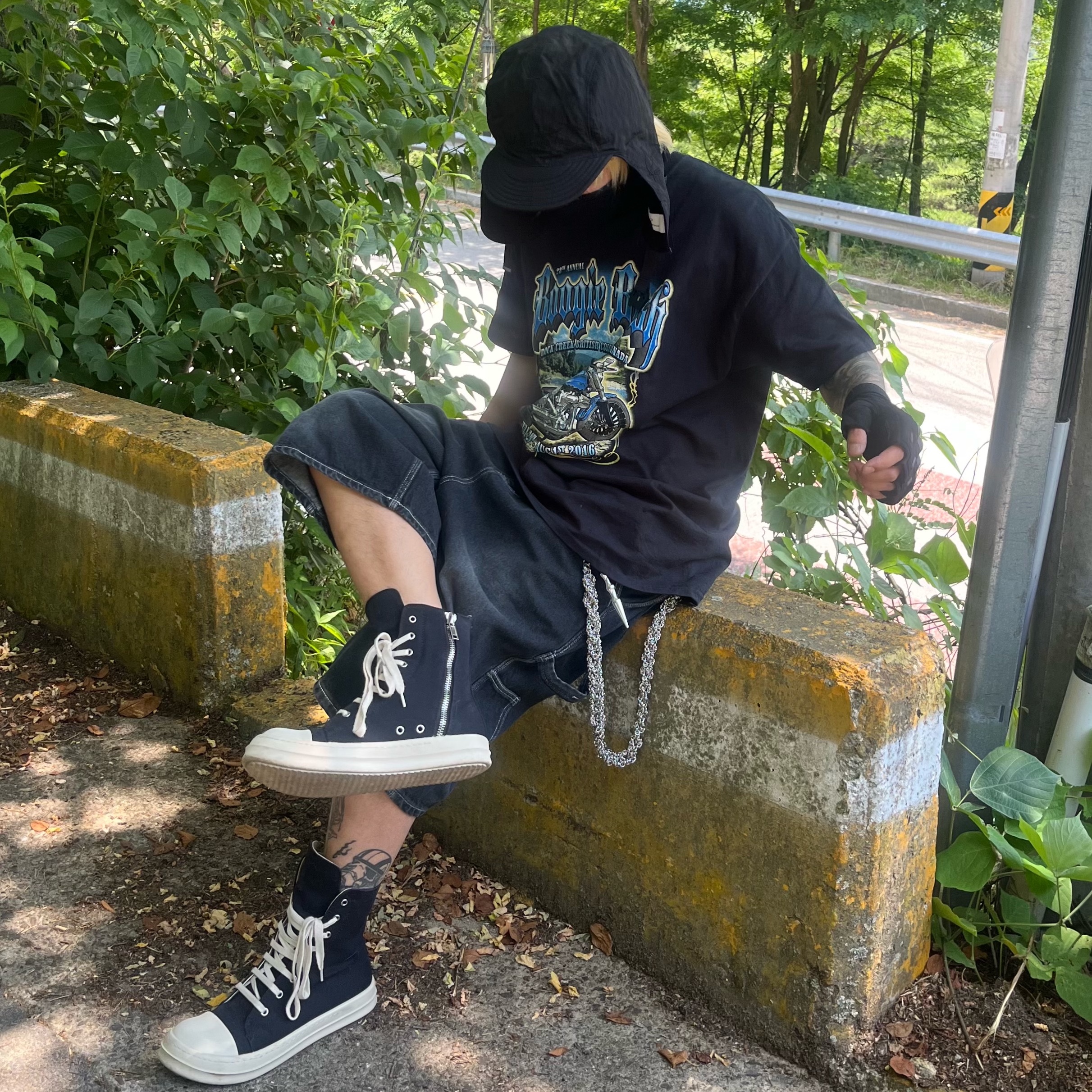 Rick Owens Drkshdw Calf Leather Penta Sneakers Black Milk White 착용 스타일 - 3
