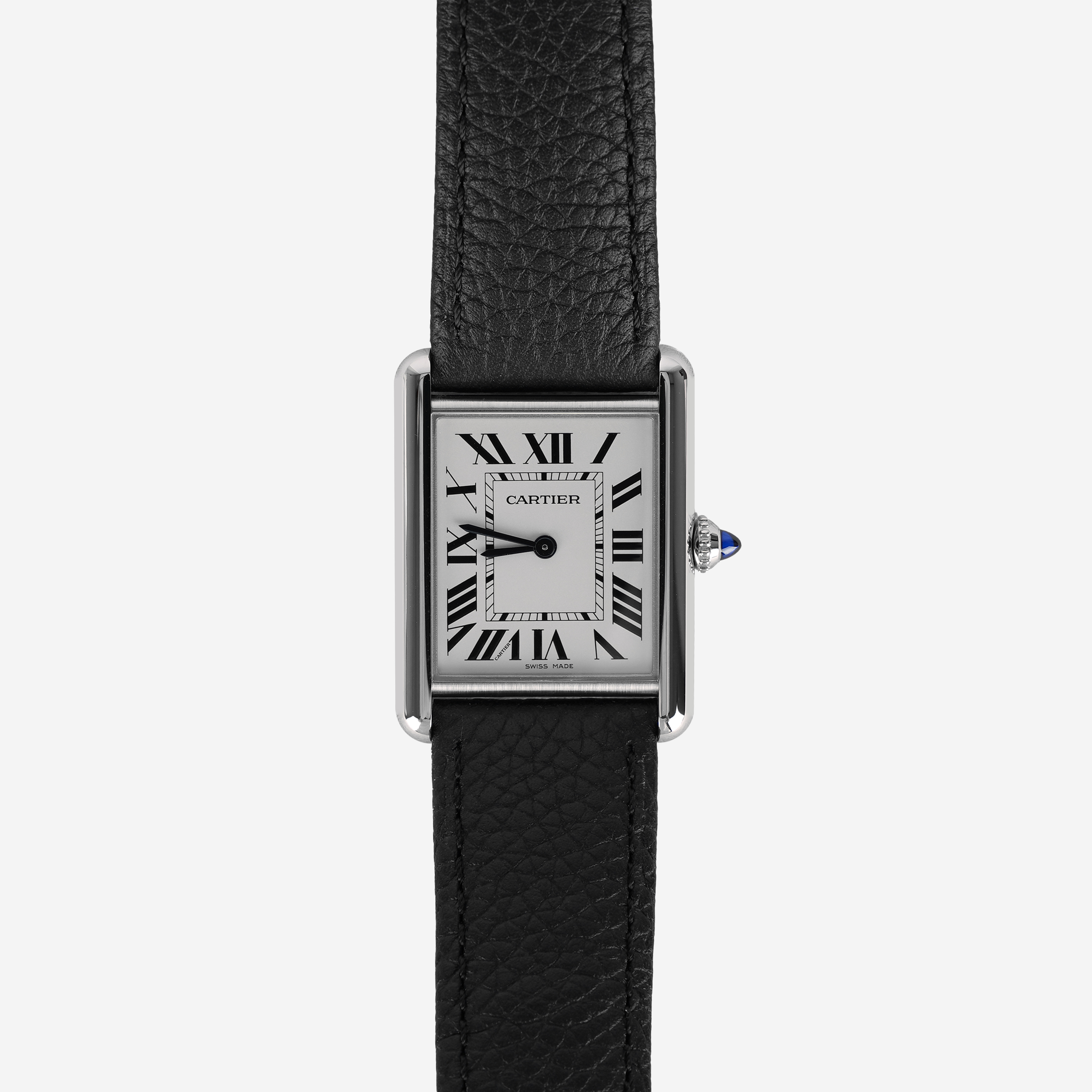 Cartier Tank Must Watch Large Quartz Steel Calfskin Black