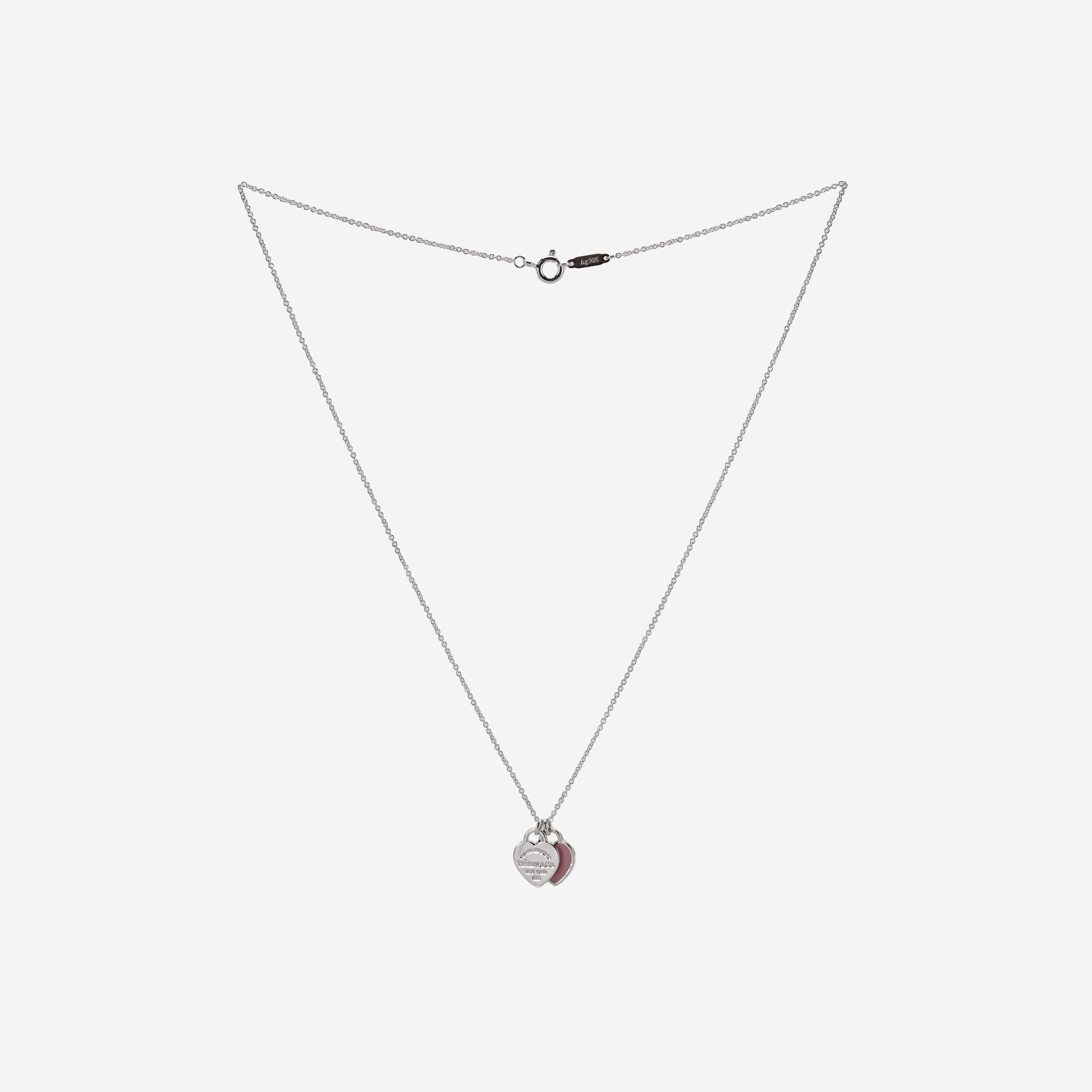 Tiffany & Co. Return To Tiffany Pink Double Heart Tag Pendant Mini Silver (16in)