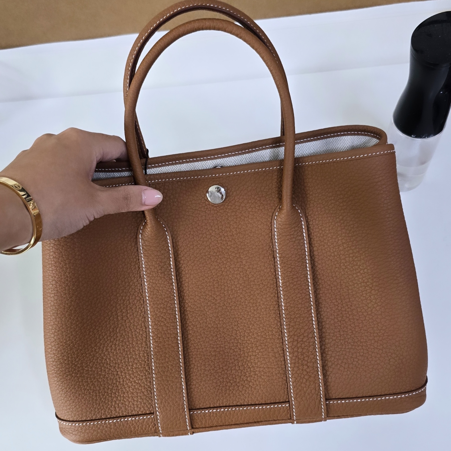 Hermes Garden Party 30 Bag Negonda & Palladium Gold 착용 스타일
