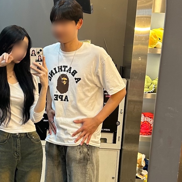 BAPE College T-Shirt White 착용 스타일