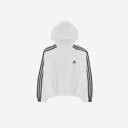 (W) Adidas Essential 3-Stripes Woven Windbreaker Jacket White - KR Sizing