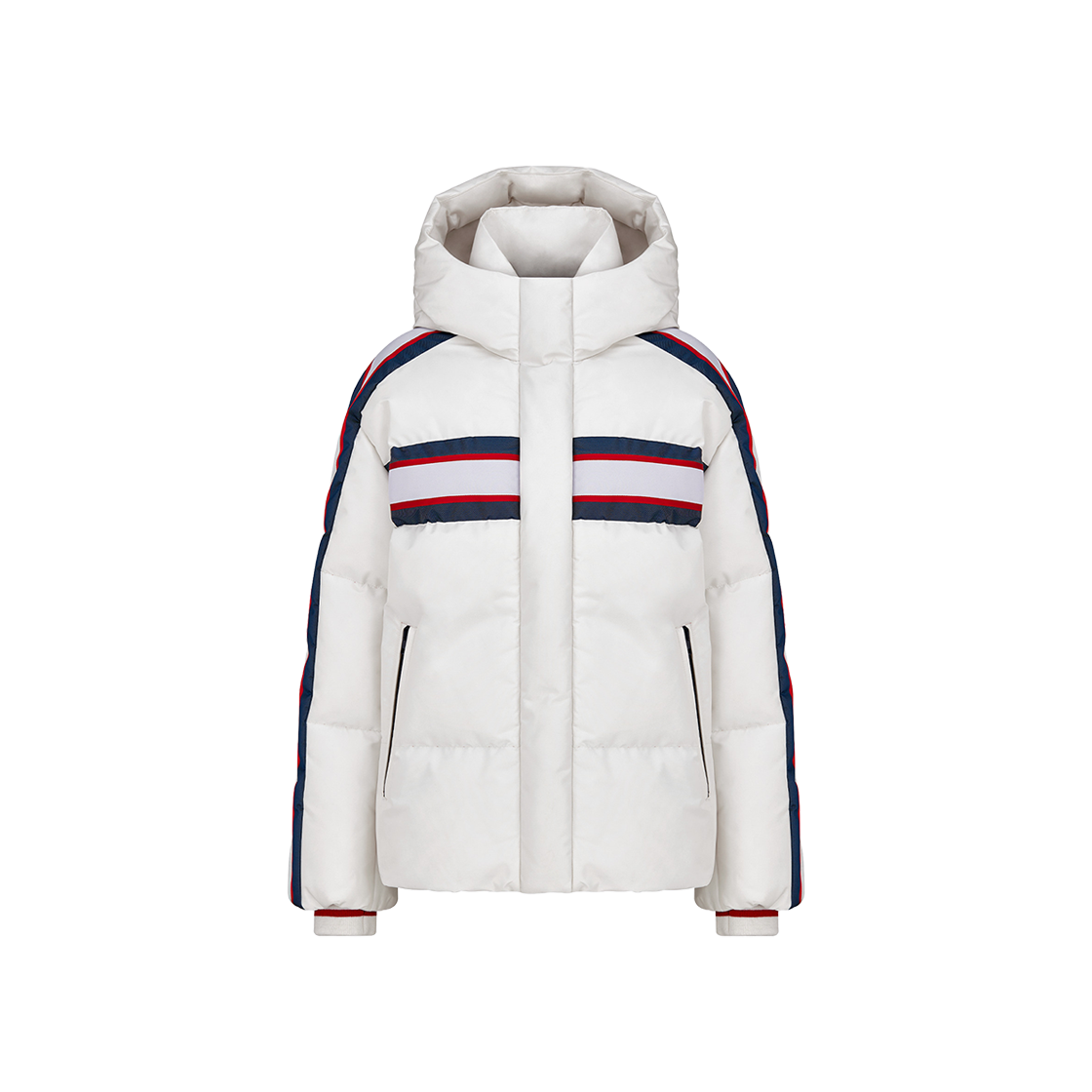 (W) Dioralps Hooded Puffer Jacket White Three Tone Quilted Technical Taffeta Star Motif 상세 이미지 1