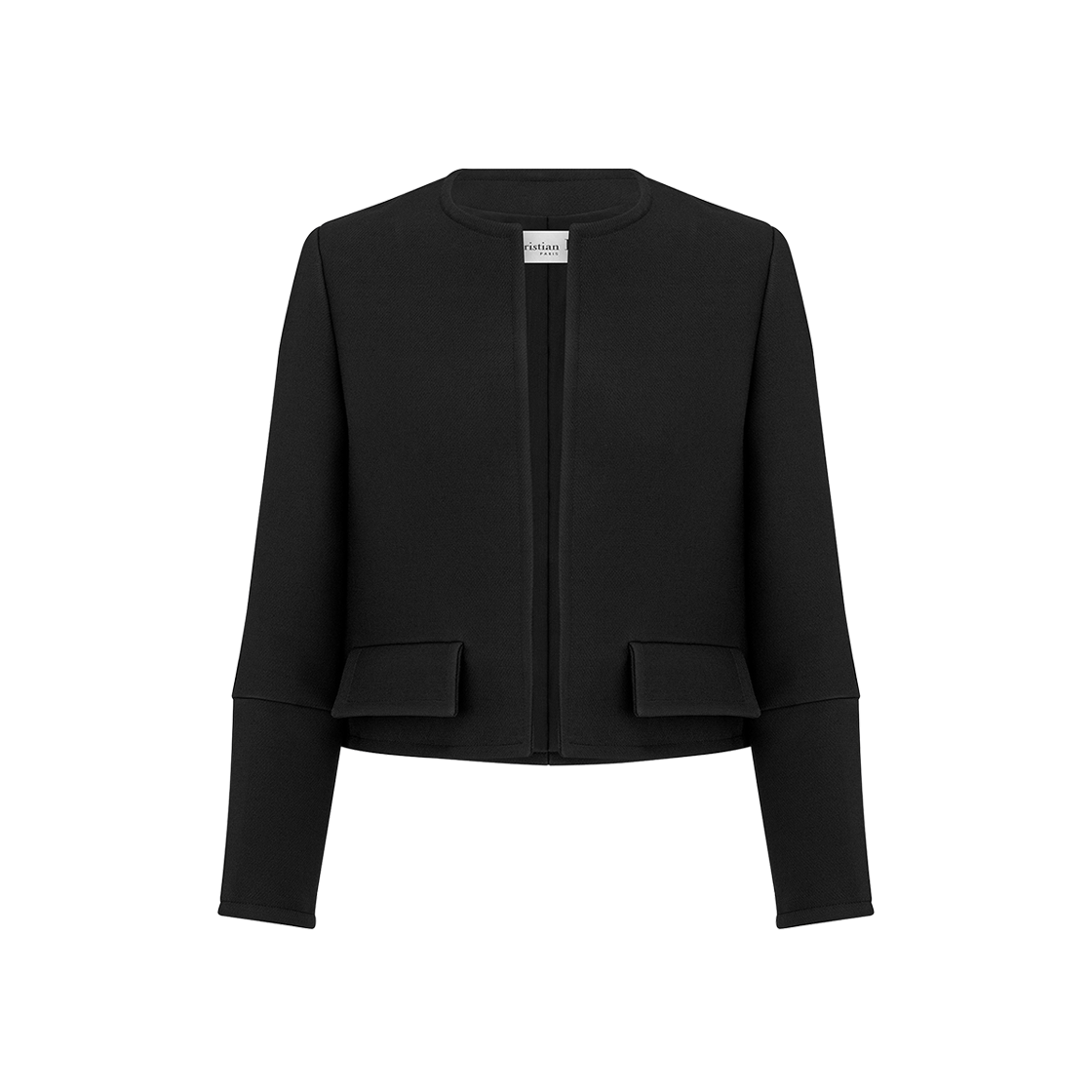 (W) Dior V12 Cropped Open Jacket Black Wool Silk 상세 이미지 1