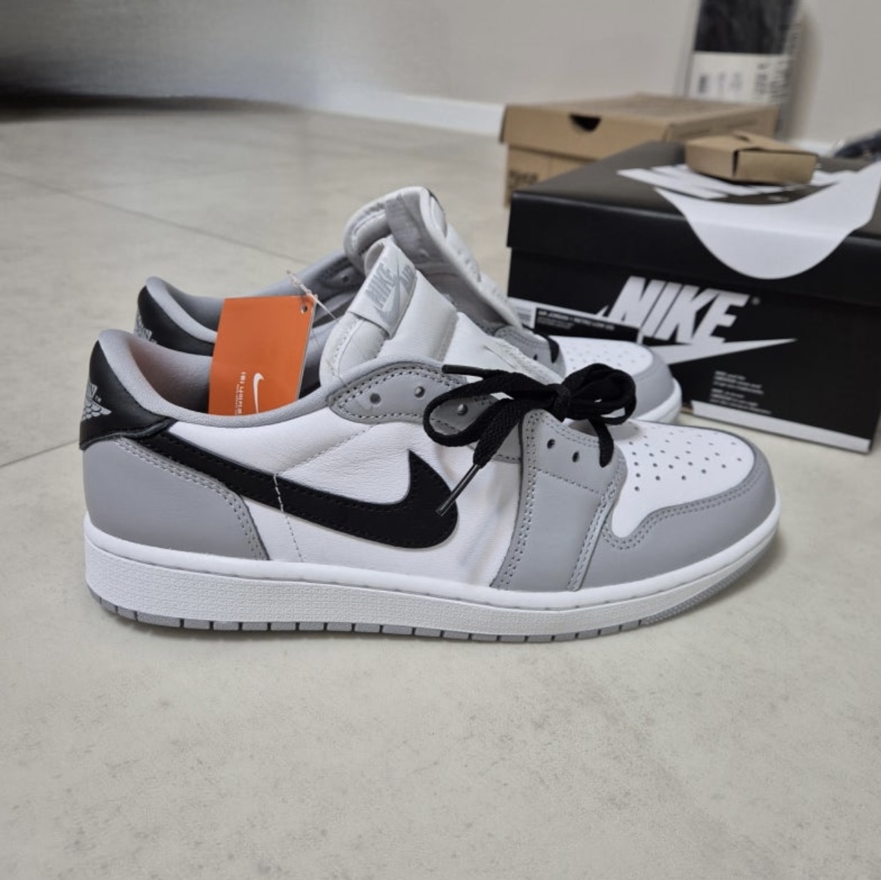 Jordan 1 Retro Low OG Wolf Grey and White 착용 스타일 - 1