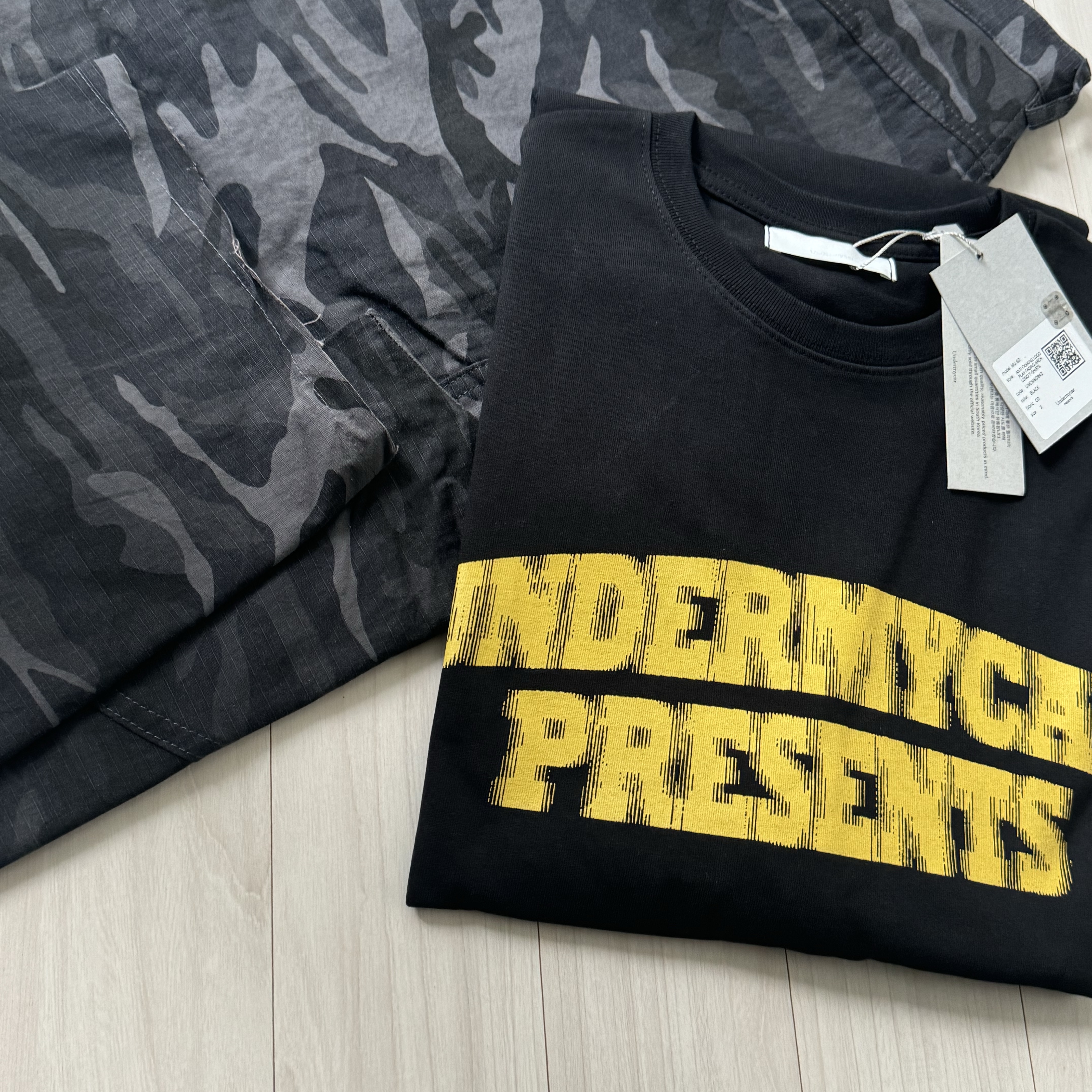 Undermycar Mu.53 Anti Fxxking Logo Play Big Cargo Rip-Camo Pants Camo Gray 착용 스타일 - 2