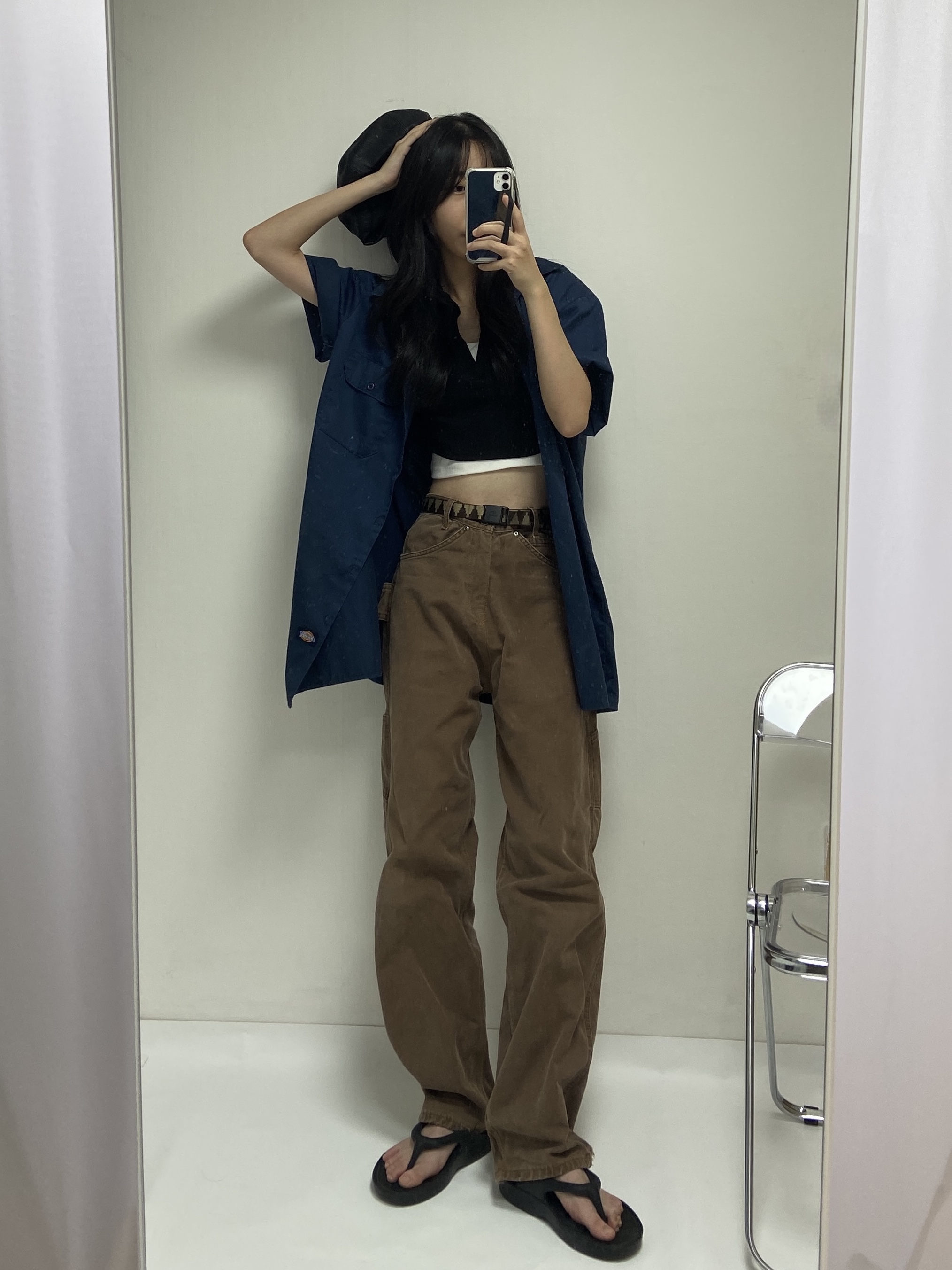 Carhartt WIP Dearborn Canvas Single Knee Pants Hamilton Brown Rigid 착용 스타일 - 4